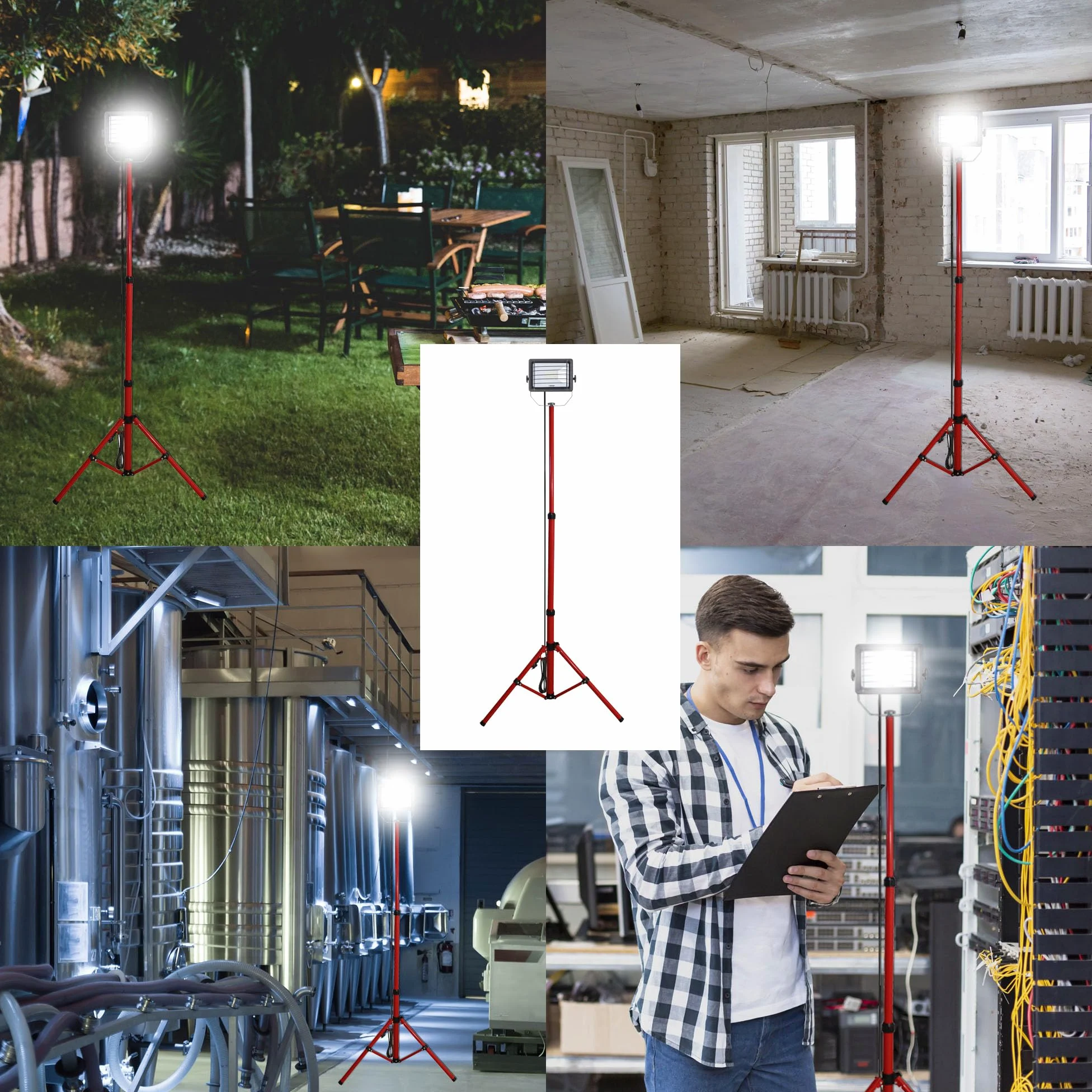 WAINGRO + TRIPOD: proiettore LED SMD 50W IP65, nero 6500K con treppiede, griglia e cavo 3mt