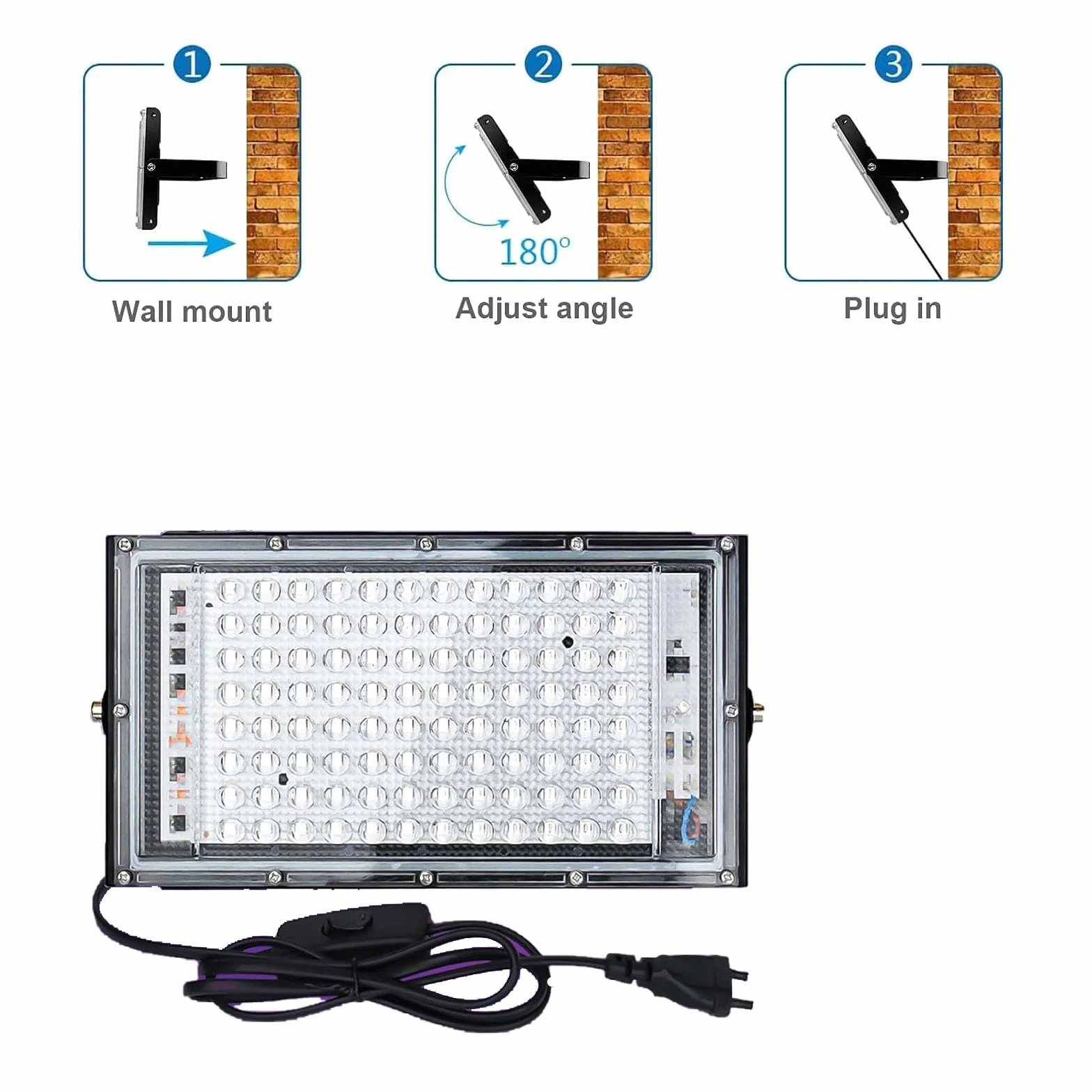 Eleganted 2 Pezzi 100W Faretto UV LED, luce UV LED con Spina, IP65 Impermeabile Luce Nera, UV Lampada Ultravioletti Decorare per Acquario, Festa, Pittura Fluorescente, Poster Fluorescente, Bar, Festa