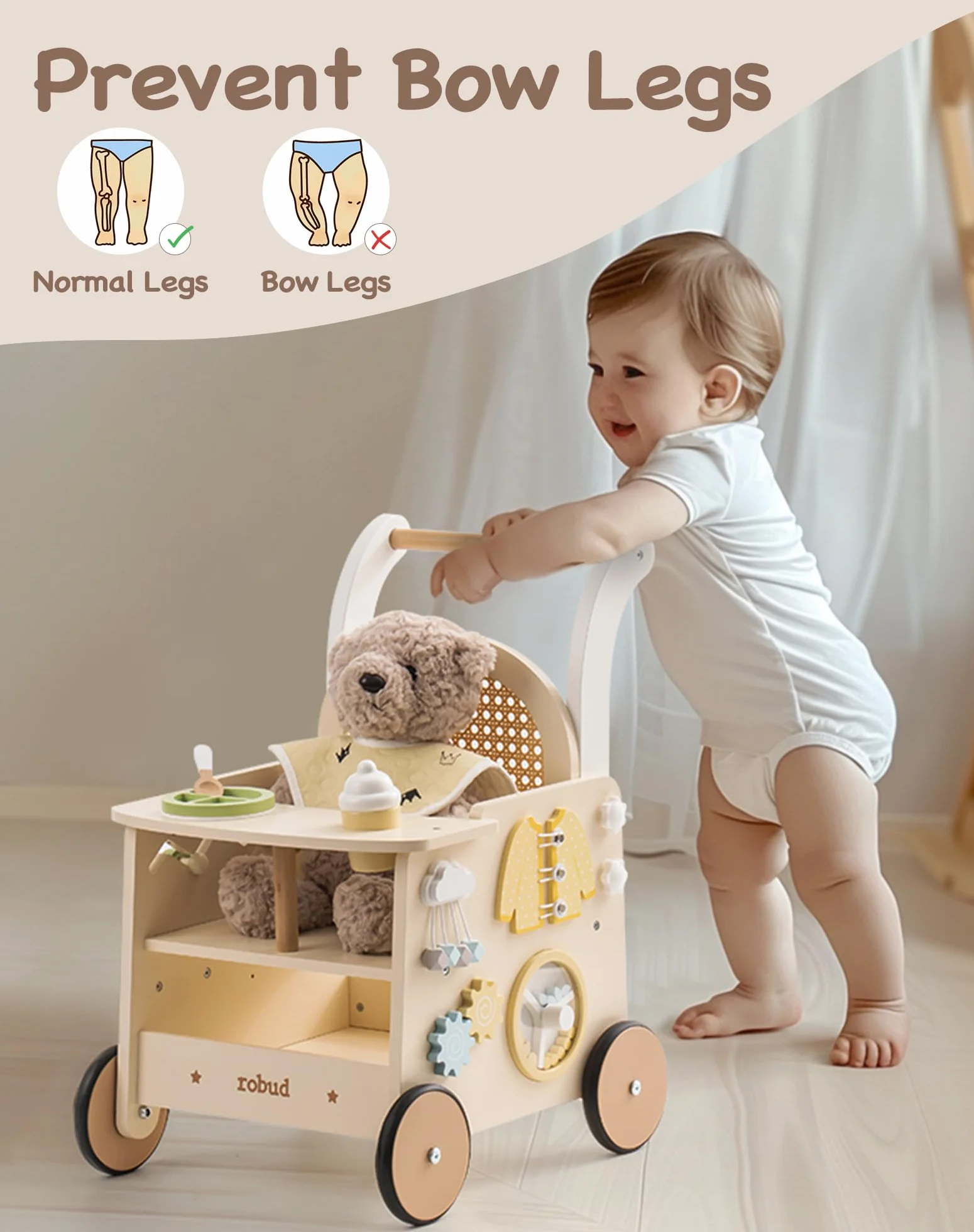 ROBUD Passeggino 2 in 1 con Pedana Montessori Busy Activity Board per Bambini 10 Mesi+