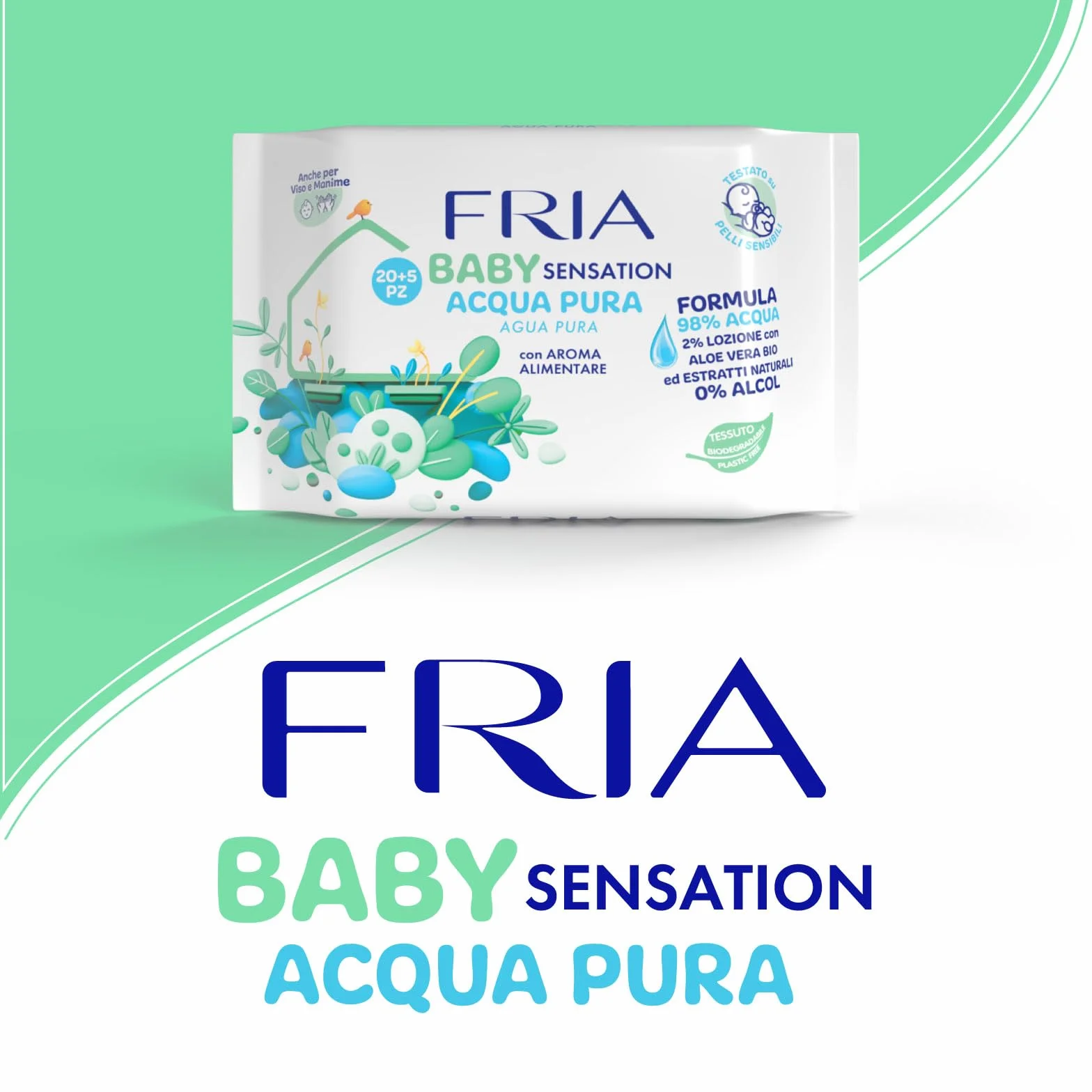 Fria Baby Salviette per Cambio Pannolino 98% Acqua Purificata 20+5 Confezione Pocket