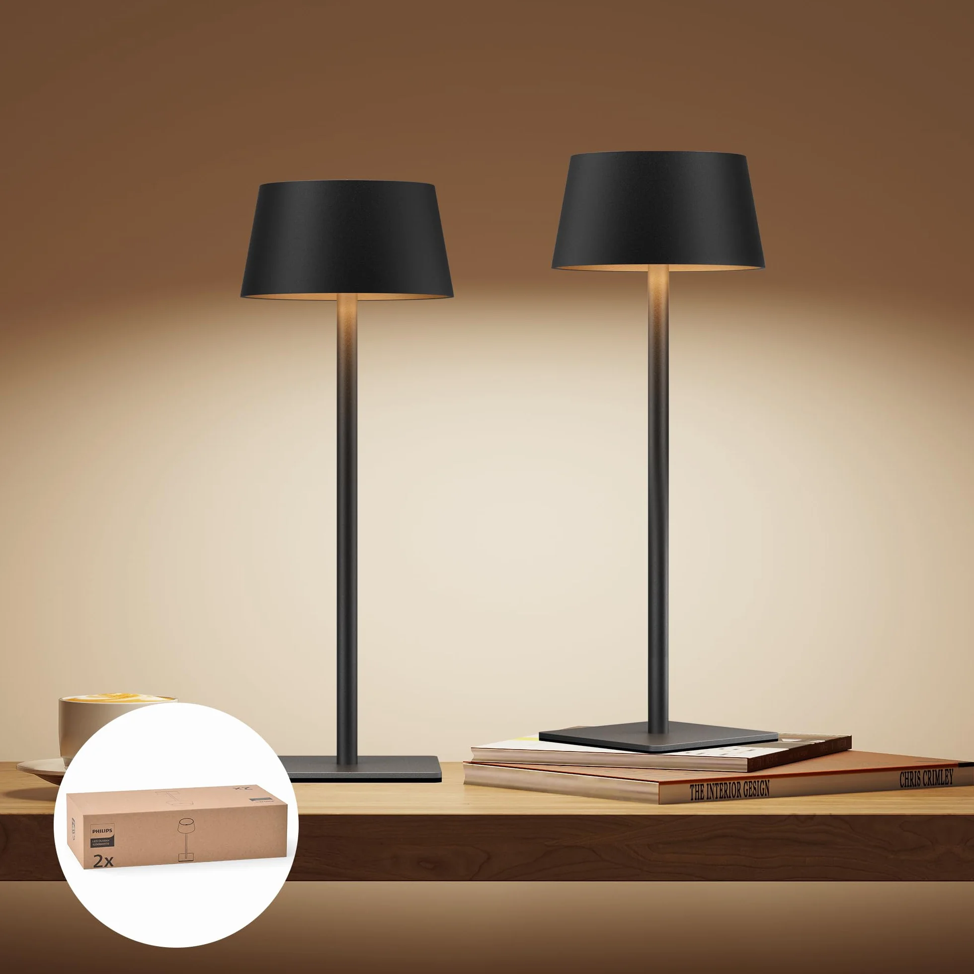 Philips Lampada da Tavolo Solare da Esterno, Luce LED Portatile, Senza Fili a Batteria Altezza Regolabile 2 Posizioni, Comando Touch e Gradazione Continua