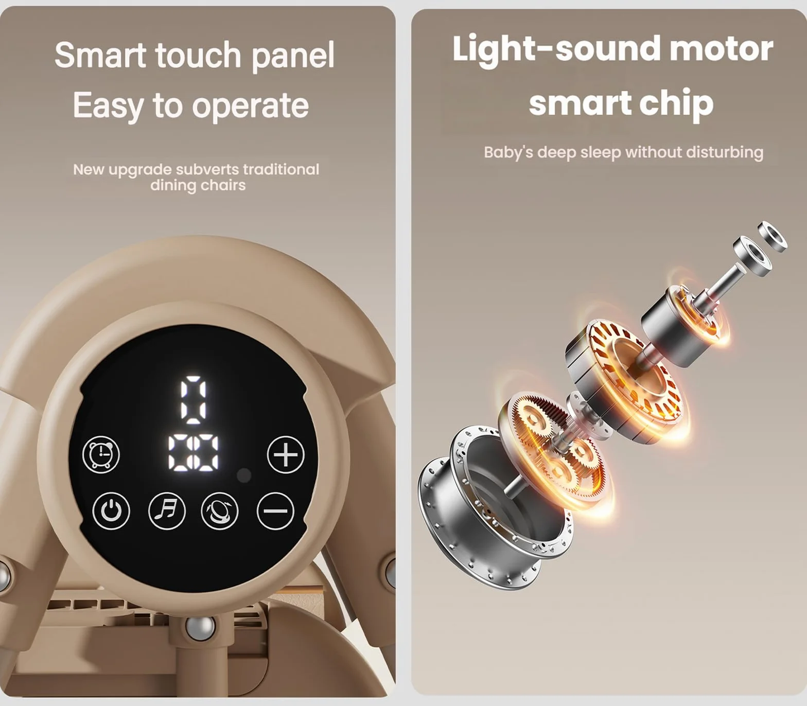 MoLi Seggiolone Elettrico Bluetooth Pelle PU con Funzione di Dondolo Vassoio a Doppio Strato (E8121 Khaki)