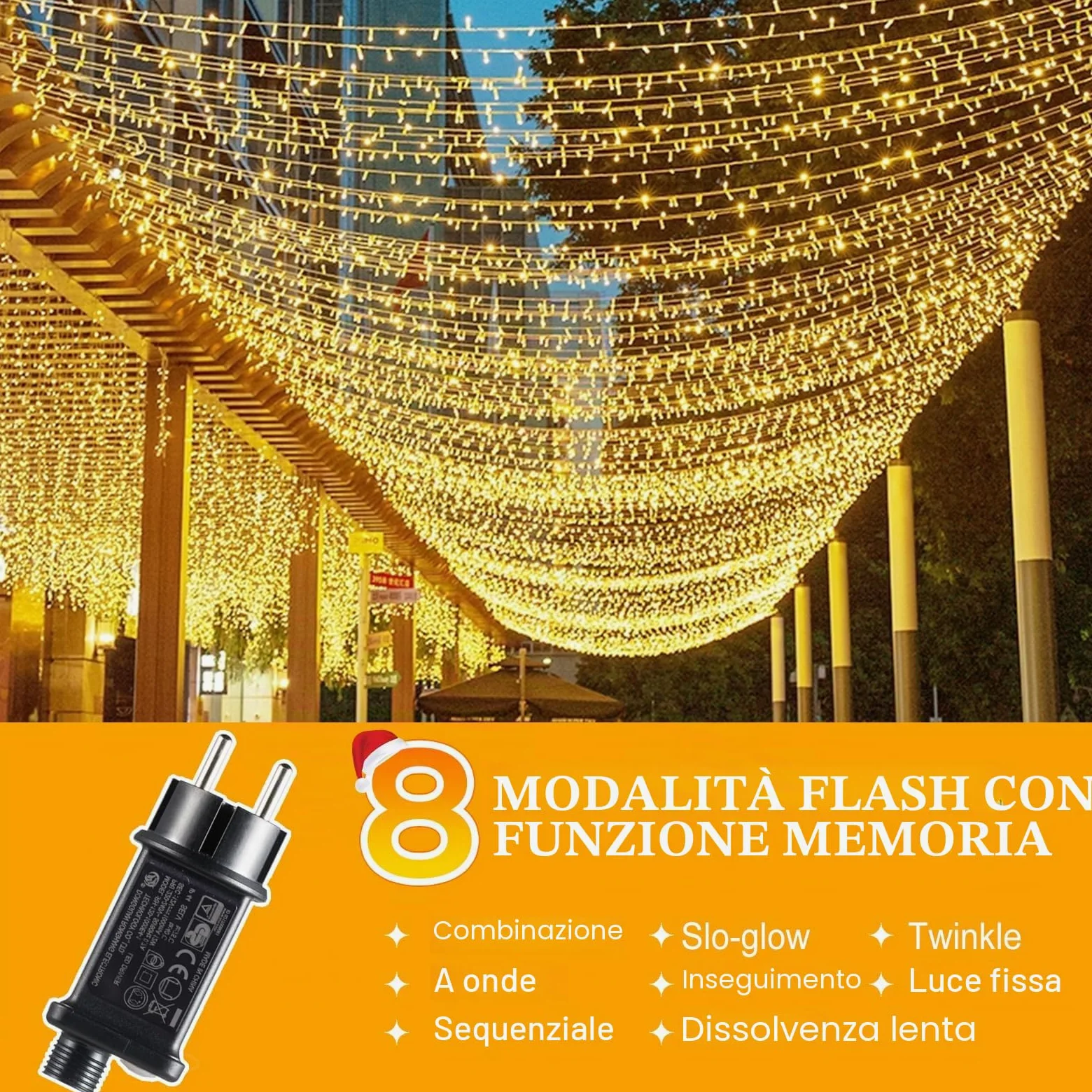 Tenda Luminosa Esterno 6Mx3M,GlobaLink 600LEDs Luci Natale Interno IP44 Impermeabile,Catena Luminosa Esterno Collegabile Luci Cascata 8 Modalità Luce per Natale,Tenda,Finestra,Giardino-Bianco Caldo