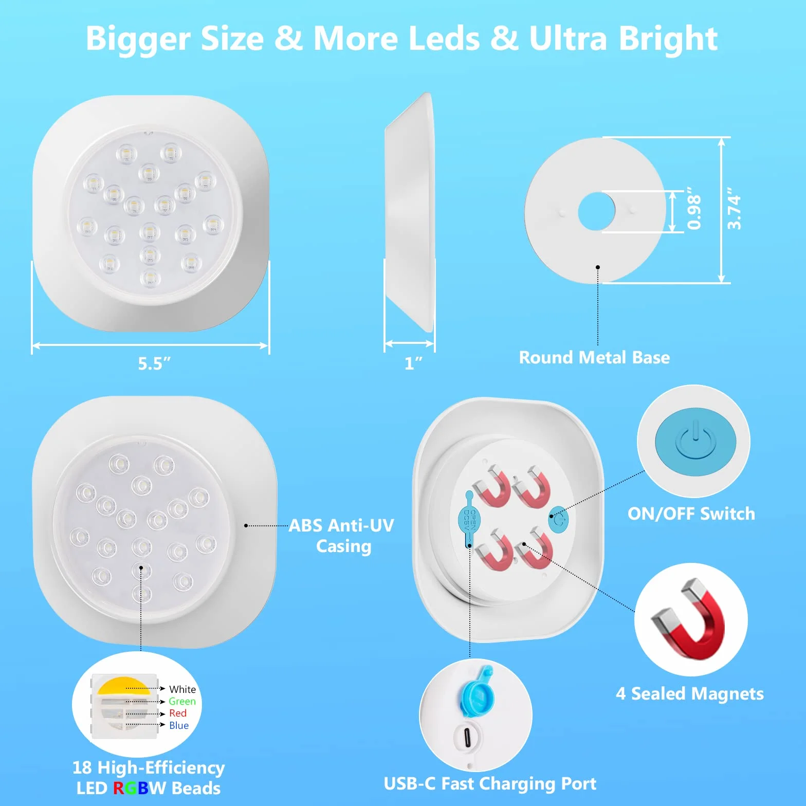 LyLmLe Faretto LED Ricaricabile per Piscina Fuori Terra, 15cm Sommergibili Luci Piscina RGBW IP68 Impermeabili con Telecomando, Fino a 40 Ore,Magnetiche Luce LED Deco per Intex Acciaio Piscine 2Pack