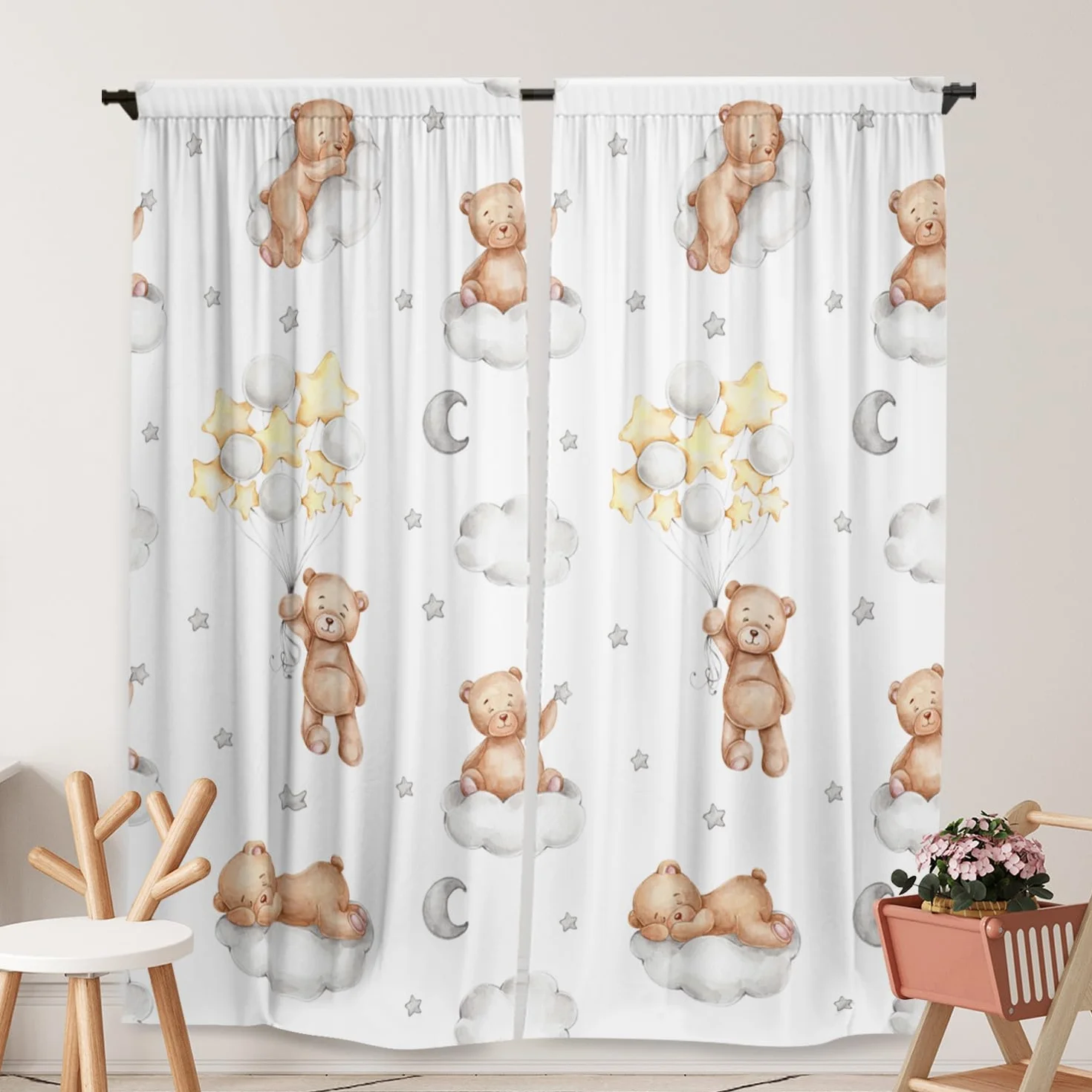 Tende a tema orso per bambini kawaii con tasca per asta decorazione camera da letto