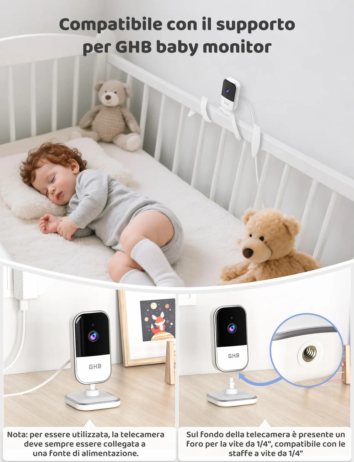 GHB Baby Monitor 5" 720P HD 5000mAh IPS Schermo Telecamera Bambini Visione Notturna Rilevamento Temperatura Ninne Nanne