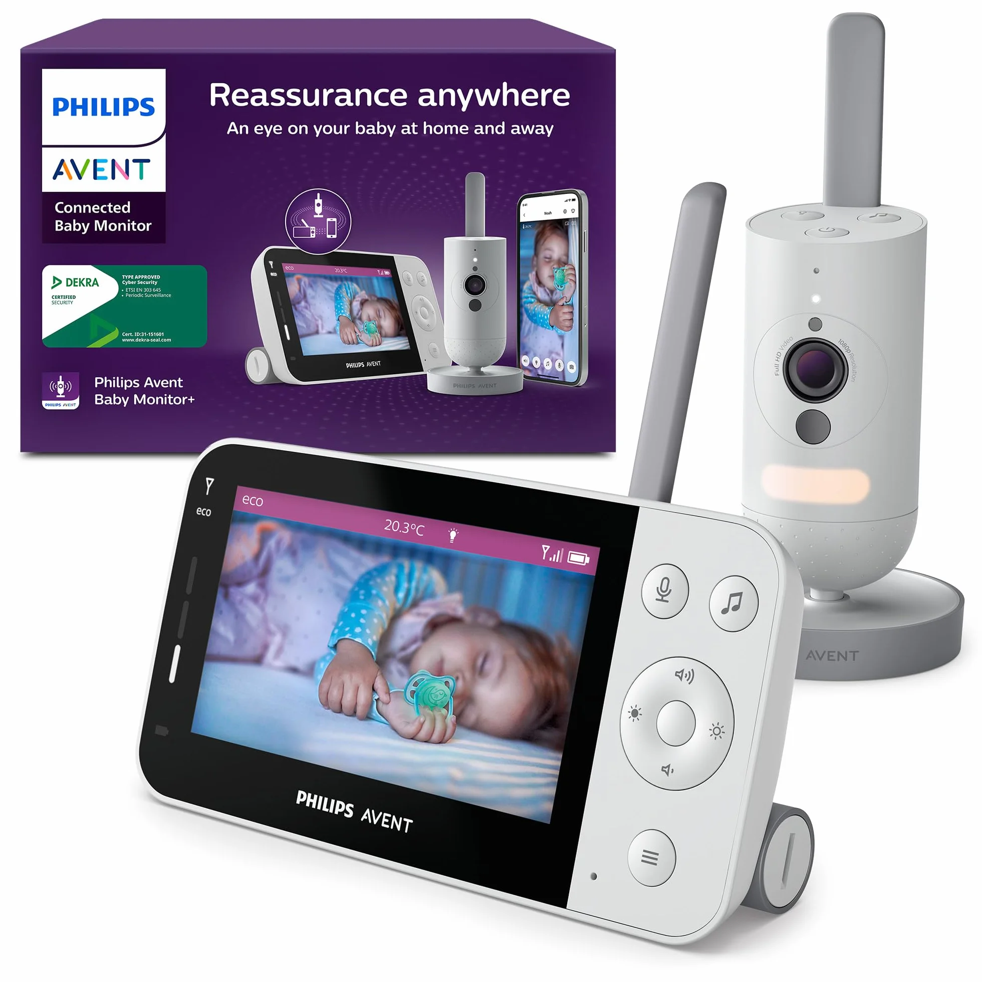 PHILIPS Avent SCD951/26 Baby Monitor Wi-Fi con Telecamera HD, Visione Notturna a Infrarossi, Rilevamento Pianto, Audio Bidirezionale, 12 Ore Autonomia