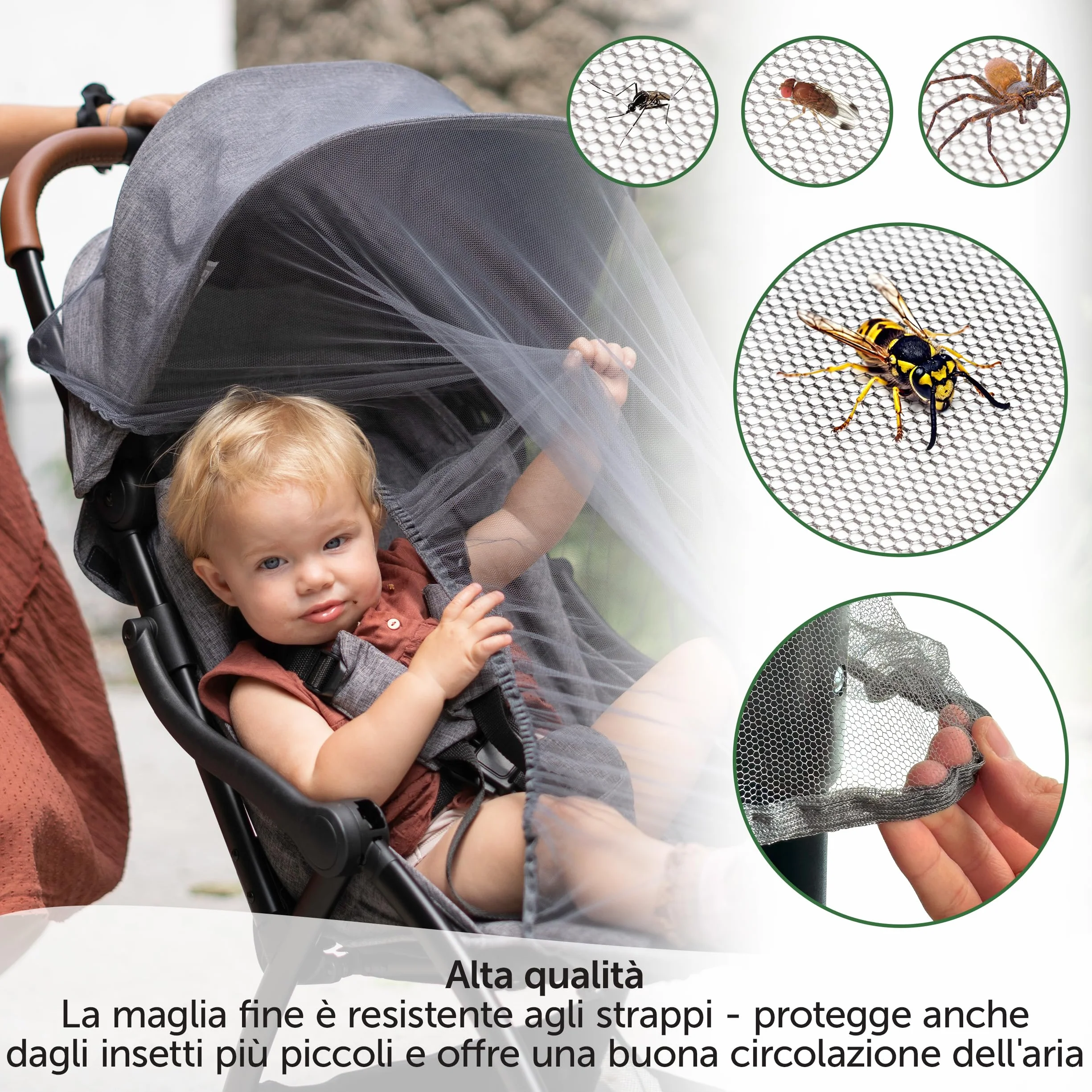 Zamboo Zanzariera Passeggino Universale e Carrozzine Rete Pieghevole a Maglia Fine Grigio Nero