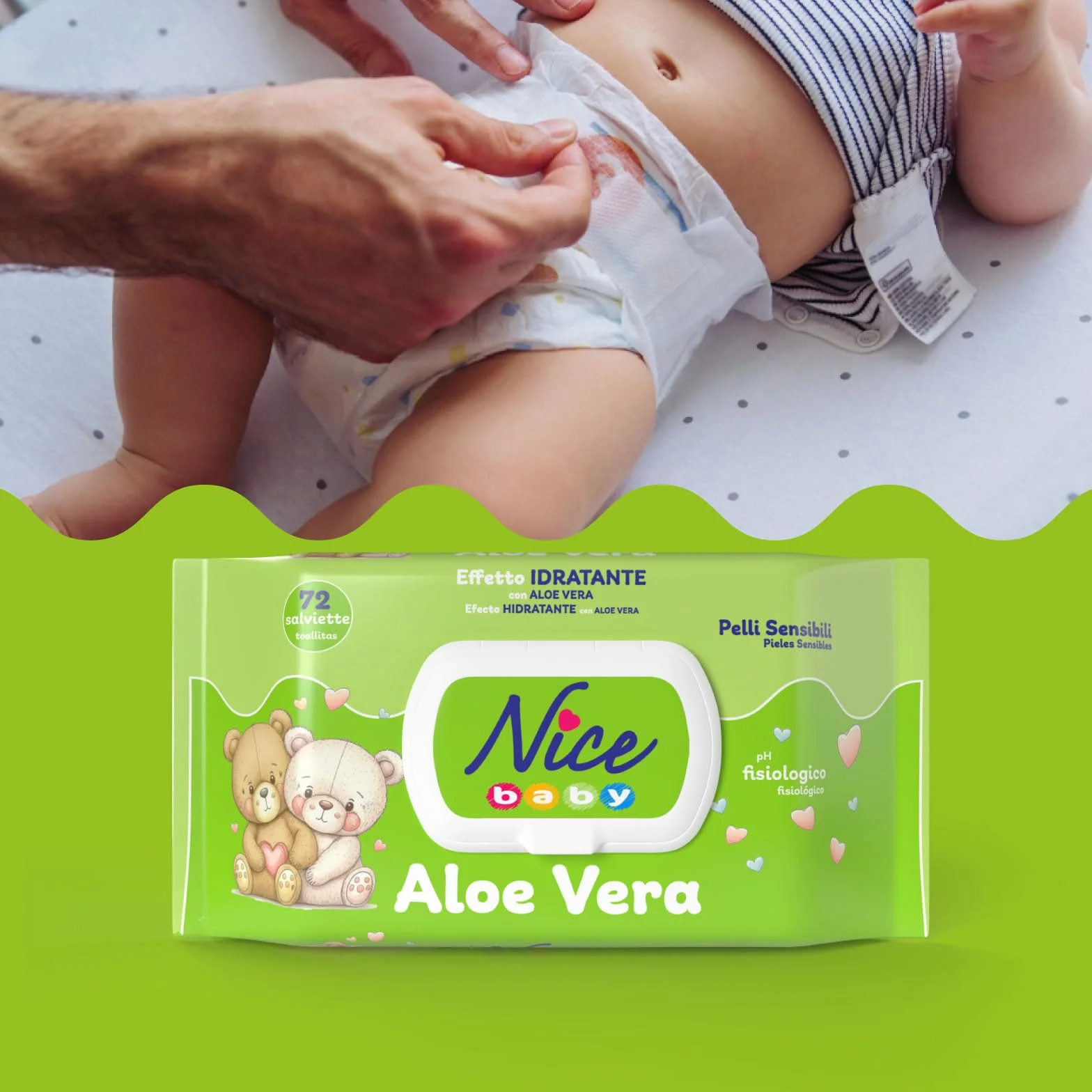 Nice Baby Aloe Vera Salviette per Cambio Pannolino, Confezione da 72