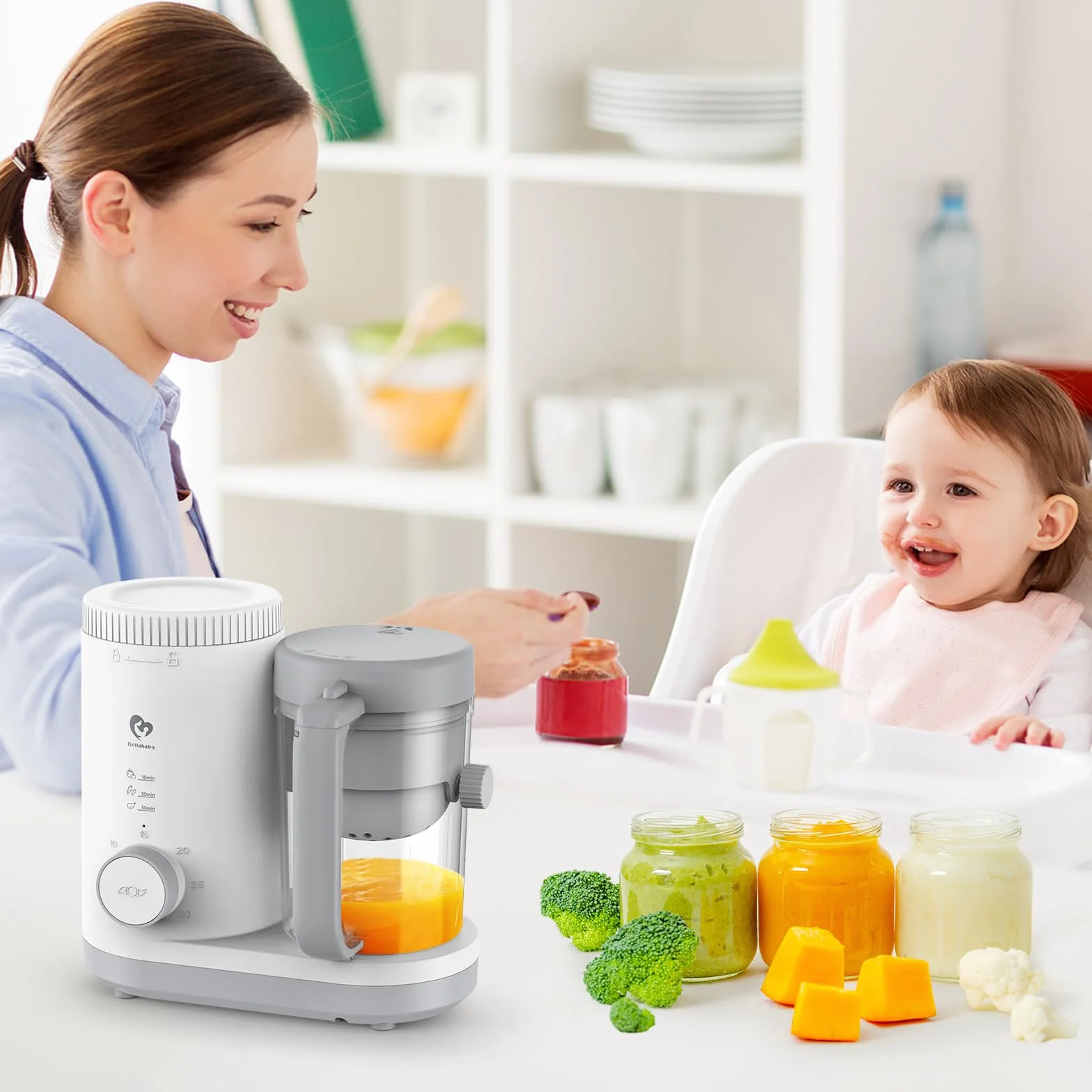 Cuocipappa Mixer Multifunzione Omogeneizzatore per Neonati con Cestello Vapore Reversibile