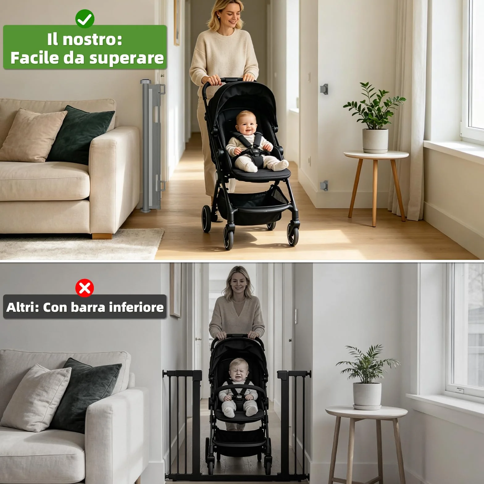 Cancelletto di Sicurezza Retrattile per Bambini 0-150 cm per Cani Scale Corridoi Interni Esterni Grigio