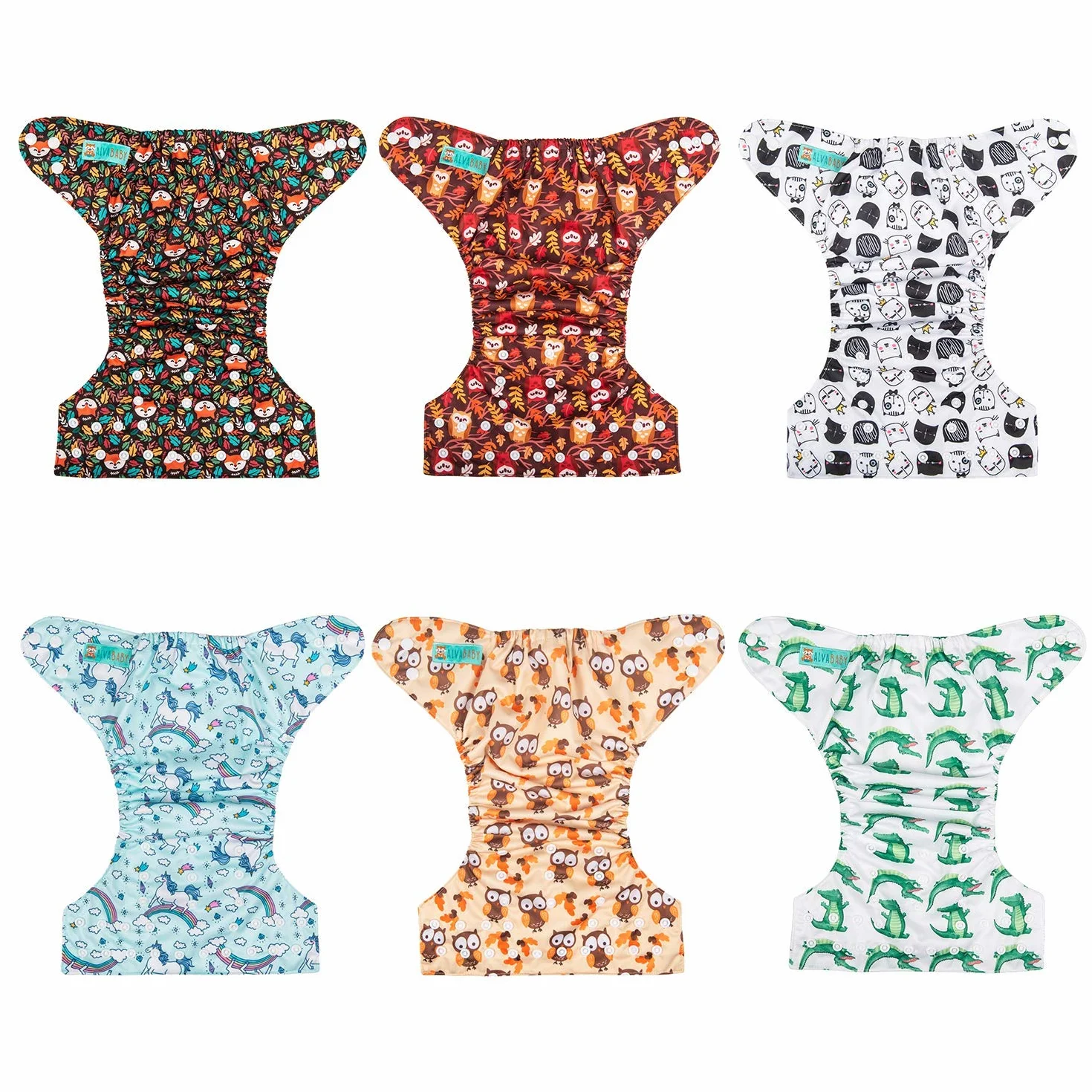 ALVABABY 6 pannolini lavabili regolabili con 12 inserti