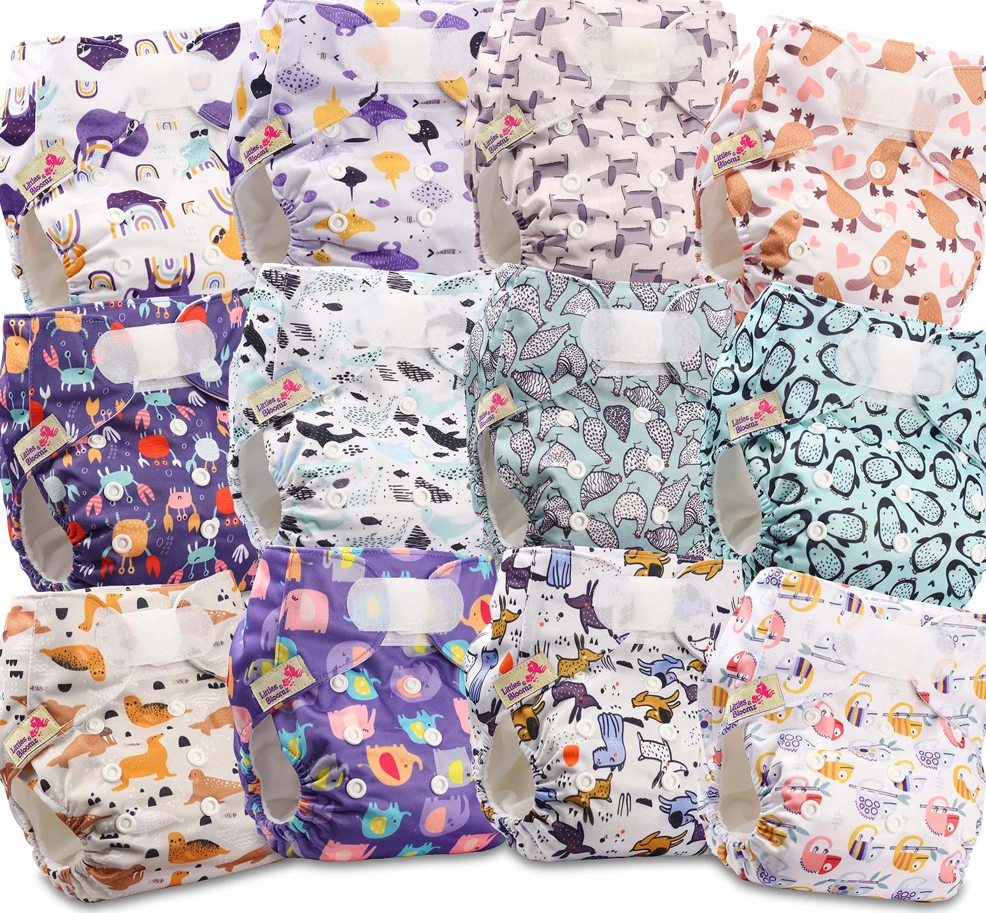 Littles and Bloomz FLV2-1202 Pannolino lavabile riutilizzabile con bottoni a pressione standard confezione da 12