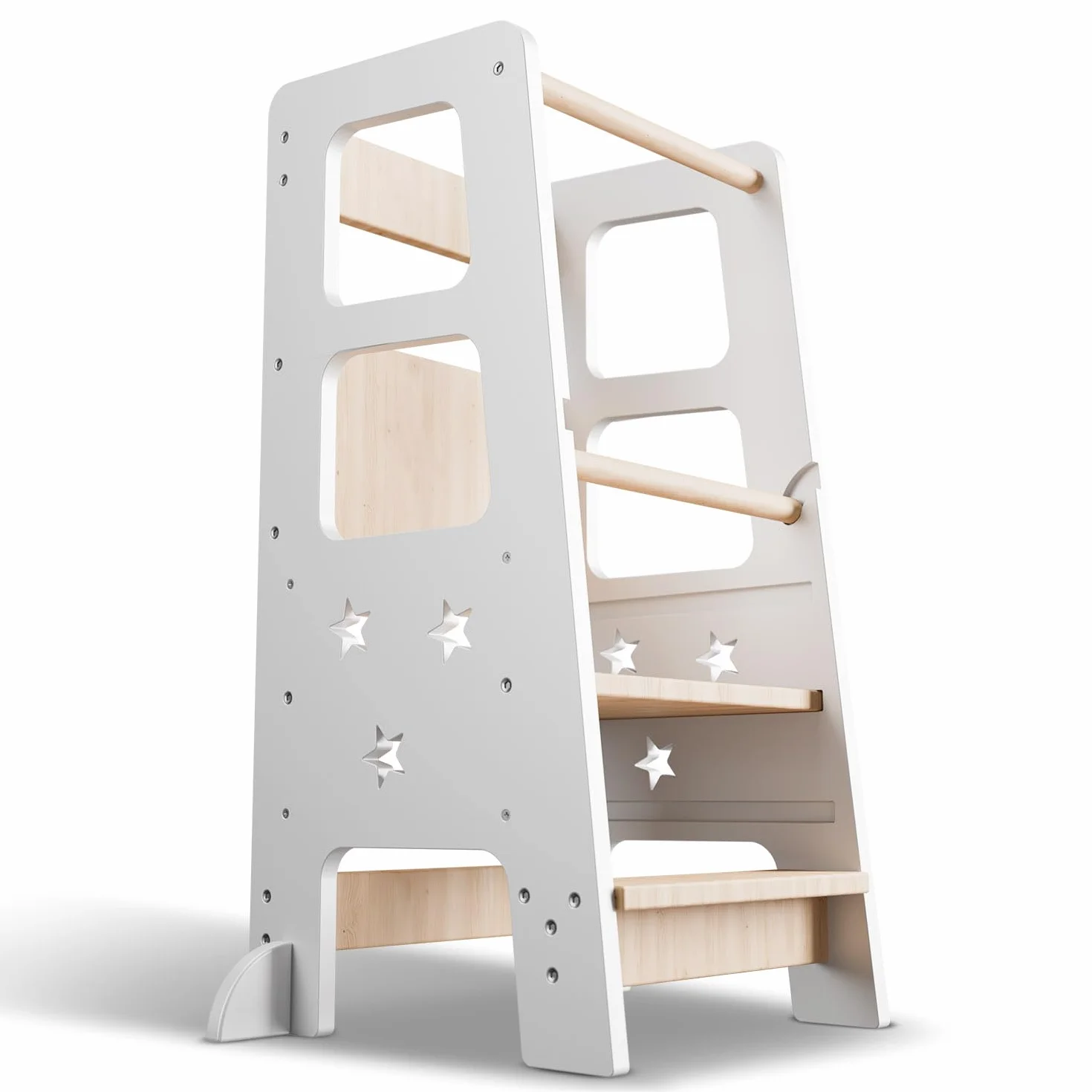Juskys torre didattica Henny per bambini 1 anno Montessoriana tripla regolazione altezza antiribaltamento sgabello cucina bianco