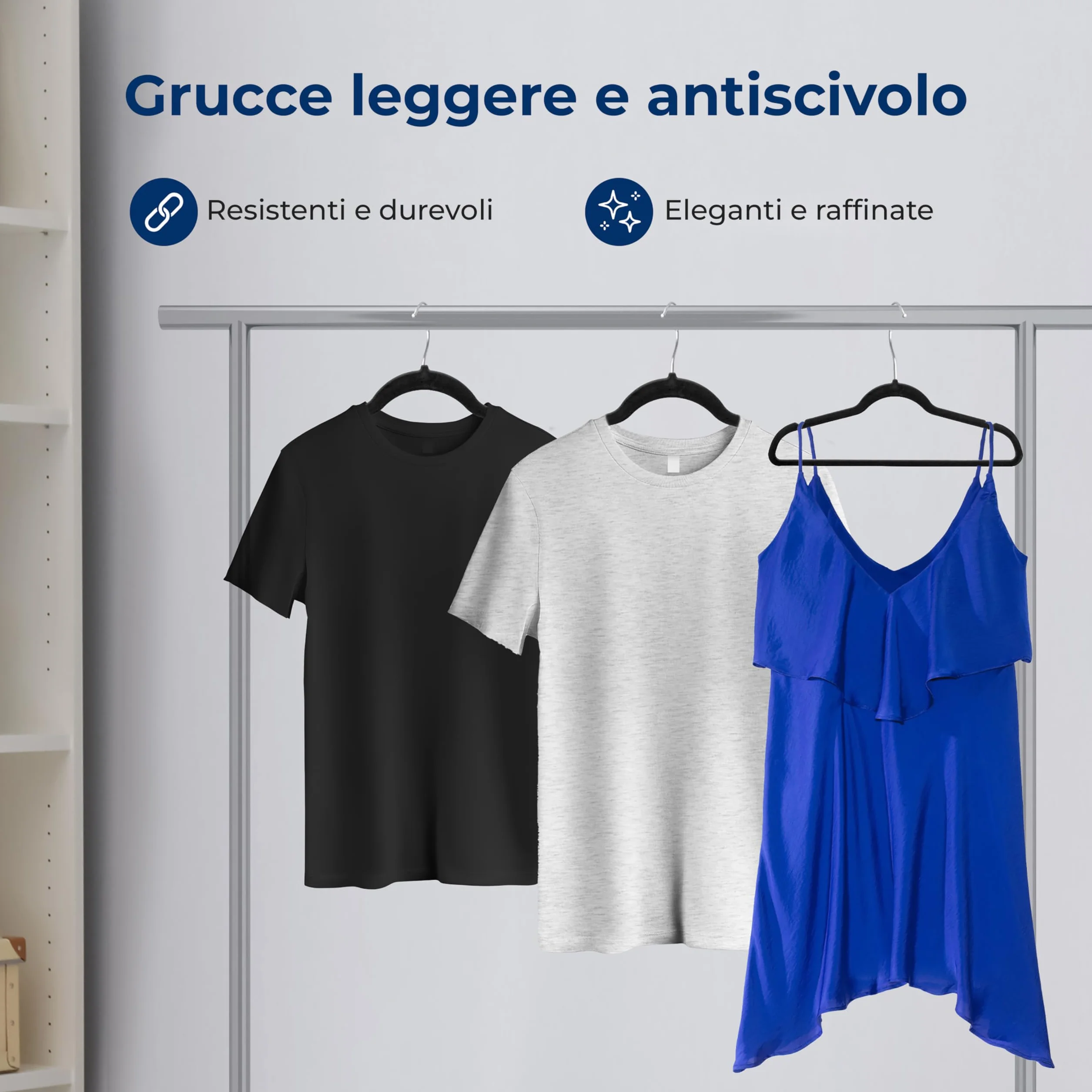 SereneLife Grucce Appendiabiti Antiscivolo in Velluto, 30 Stampelle Armadio, Set con Gancio Ruotabile 360°
