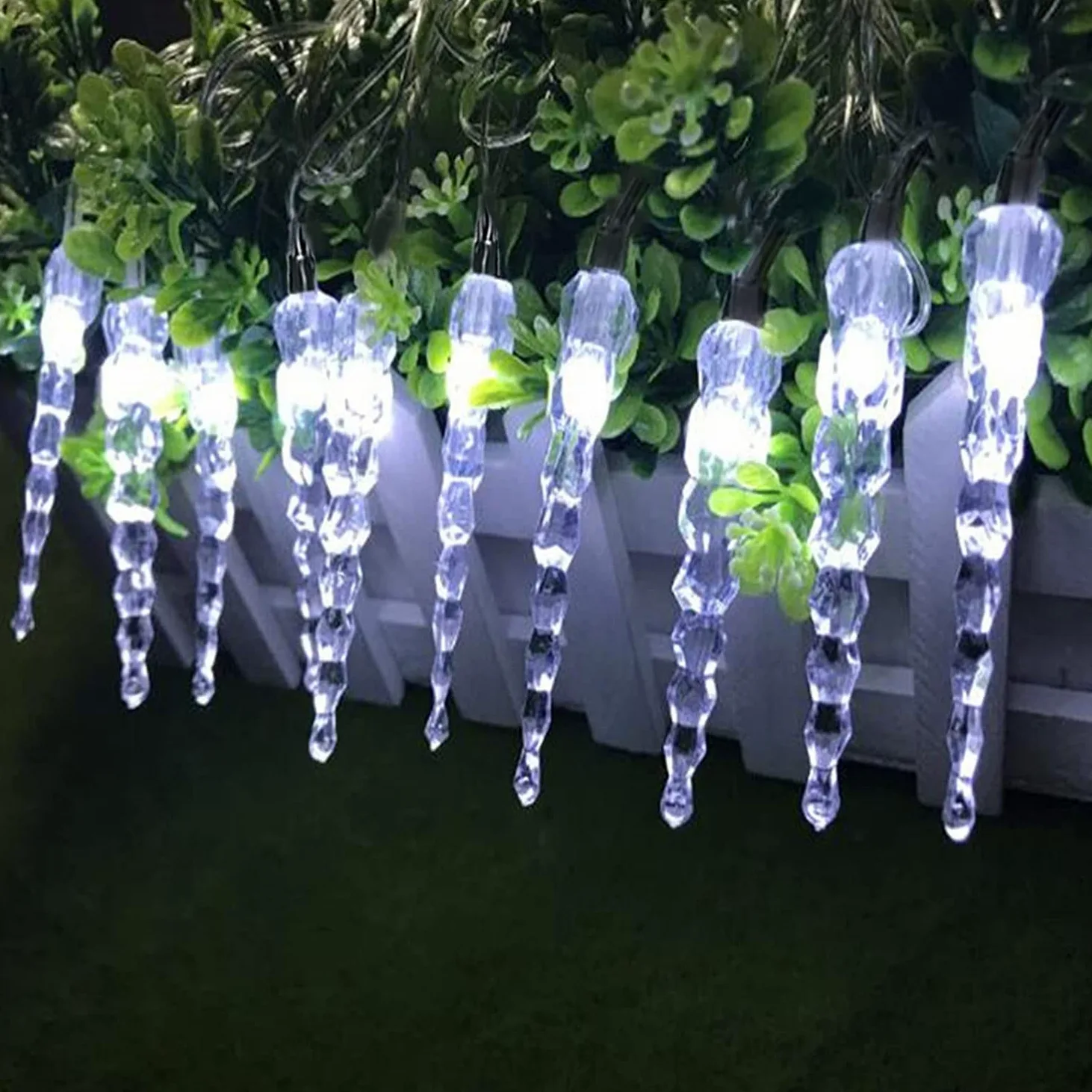 Tenda a LED solare con ghiaccioli per esterni, impermeabile, impermeabile, per interni, colonna di ghiaccio, 8 modalità, illuminazione natalizia con telecomando (50 LED bianco)