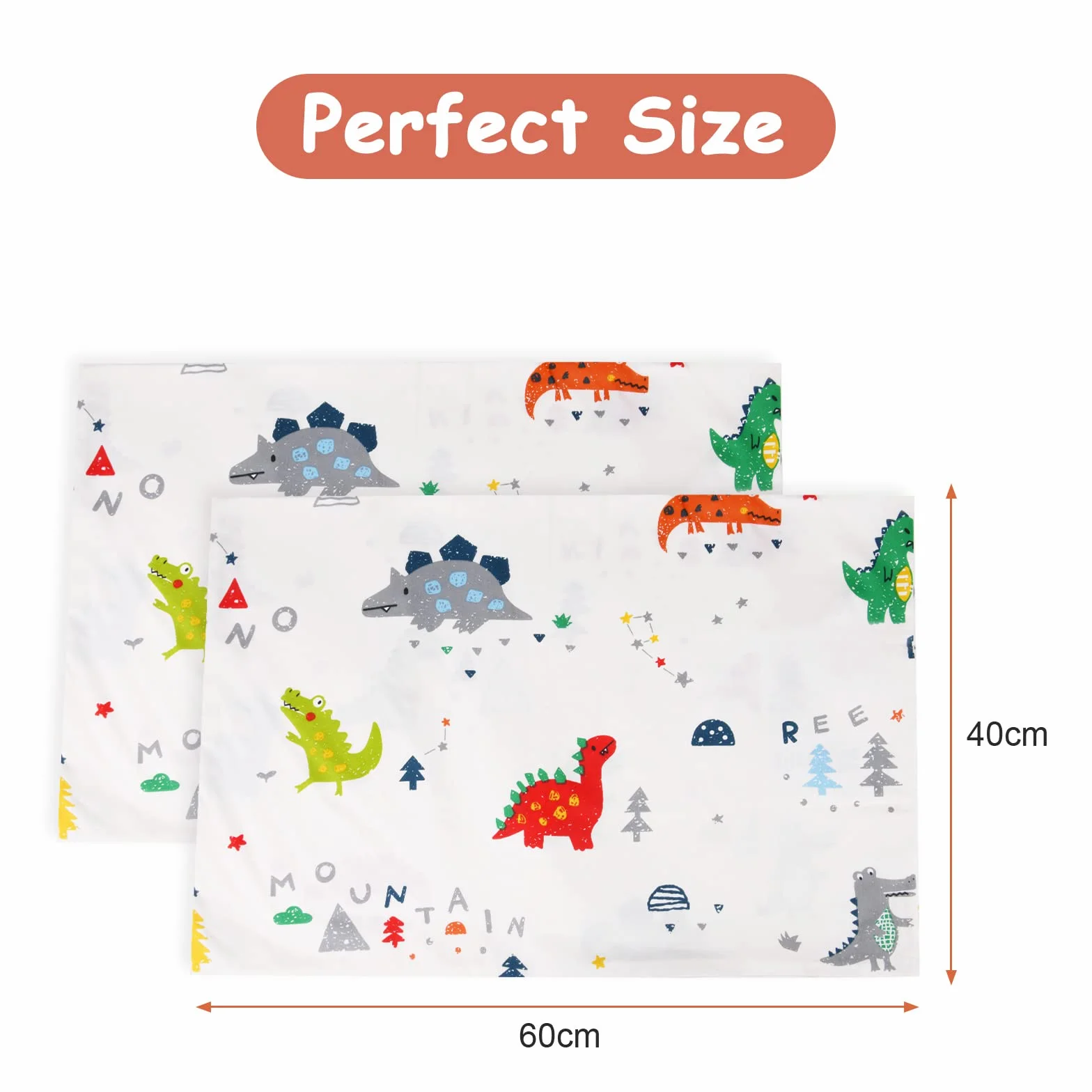 Vicloon Federa per Cuscini per Bambini 2 Pezzi 40x60 cm 100% Cotone Modello Dinosauro