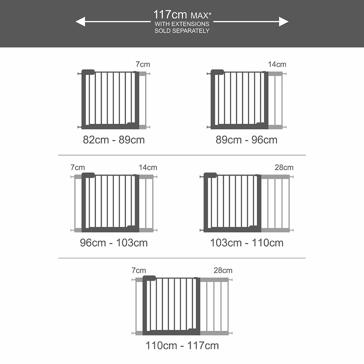 Munchkin Lindam 7 cm Pressure Fit Universal Stair Gate Extension Silver