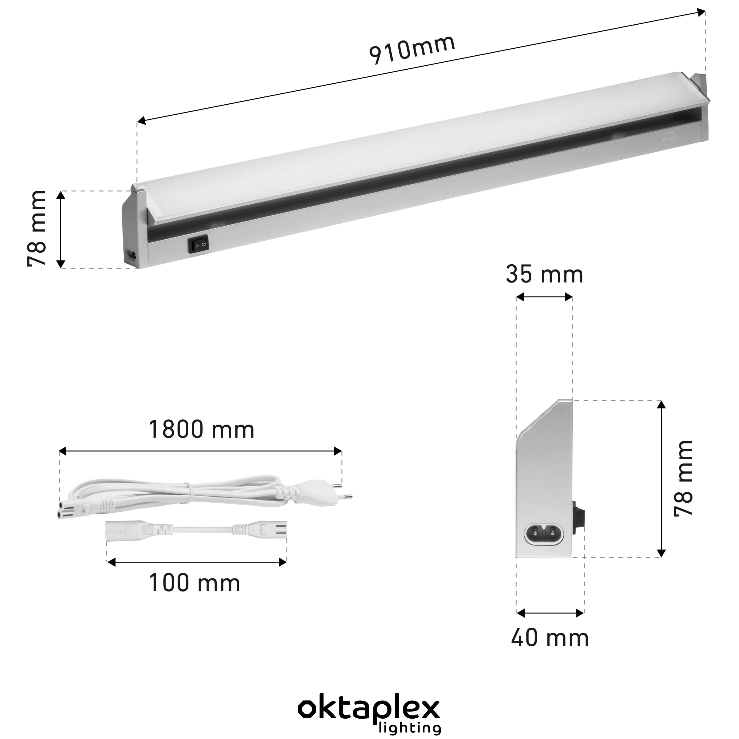 Oktaplex set da 3 Rota barra LED sottopensile orientabile 91 cm | 1615 lm e 14,6 W, 3000 K bianco caldo su 230 V, corpo orientabile in alluminio argento con interruttore