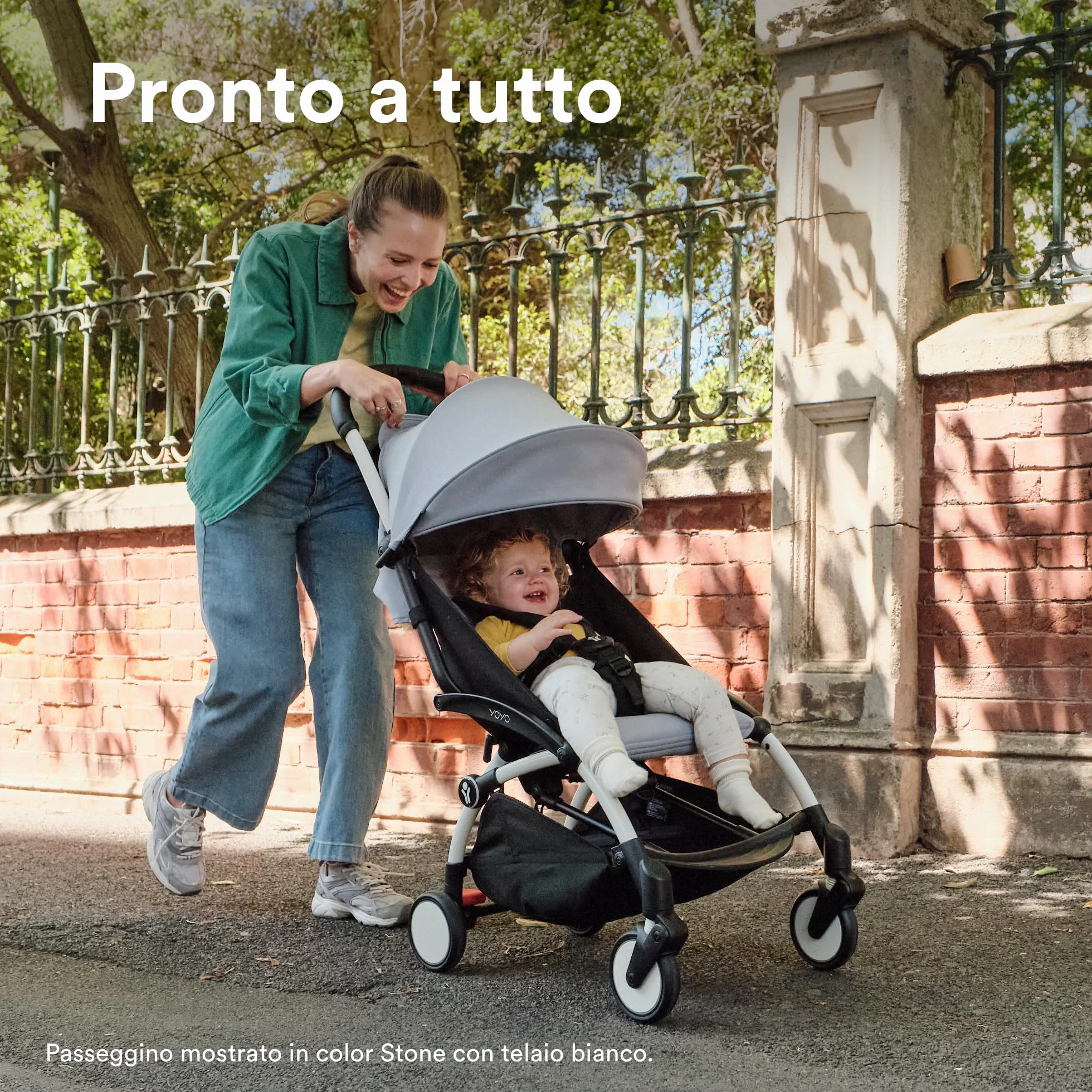 Stokke YOYO3 Passeggino da 6 mesi Telaio Nero Cuscino Seduta Olive Capottina Ripiegabile Compatto