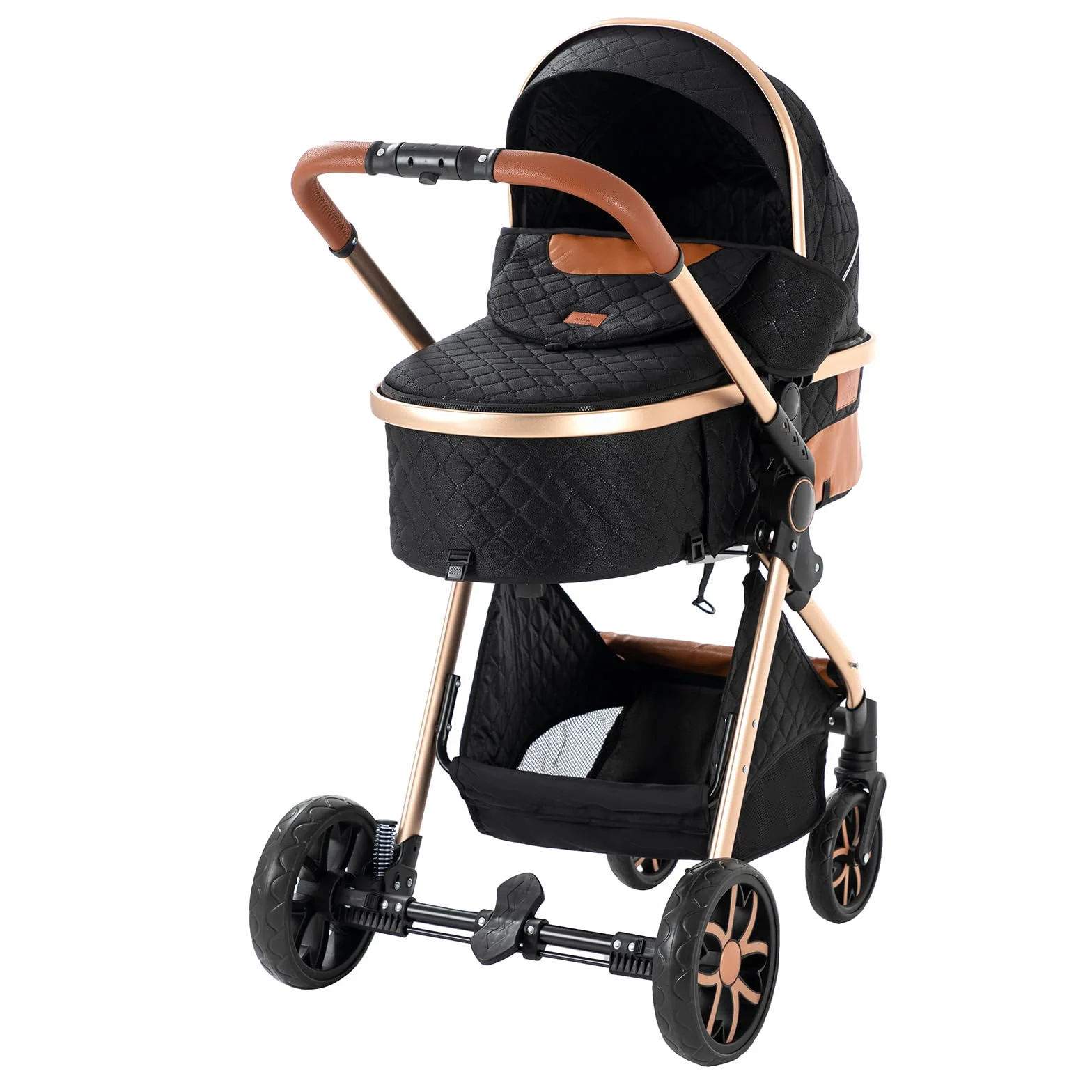 Passeggino Trio 3 in 1 con Spinta Reversibile a Due Vie, Carrozzina per Neonati Pieghevole (V9 Black)