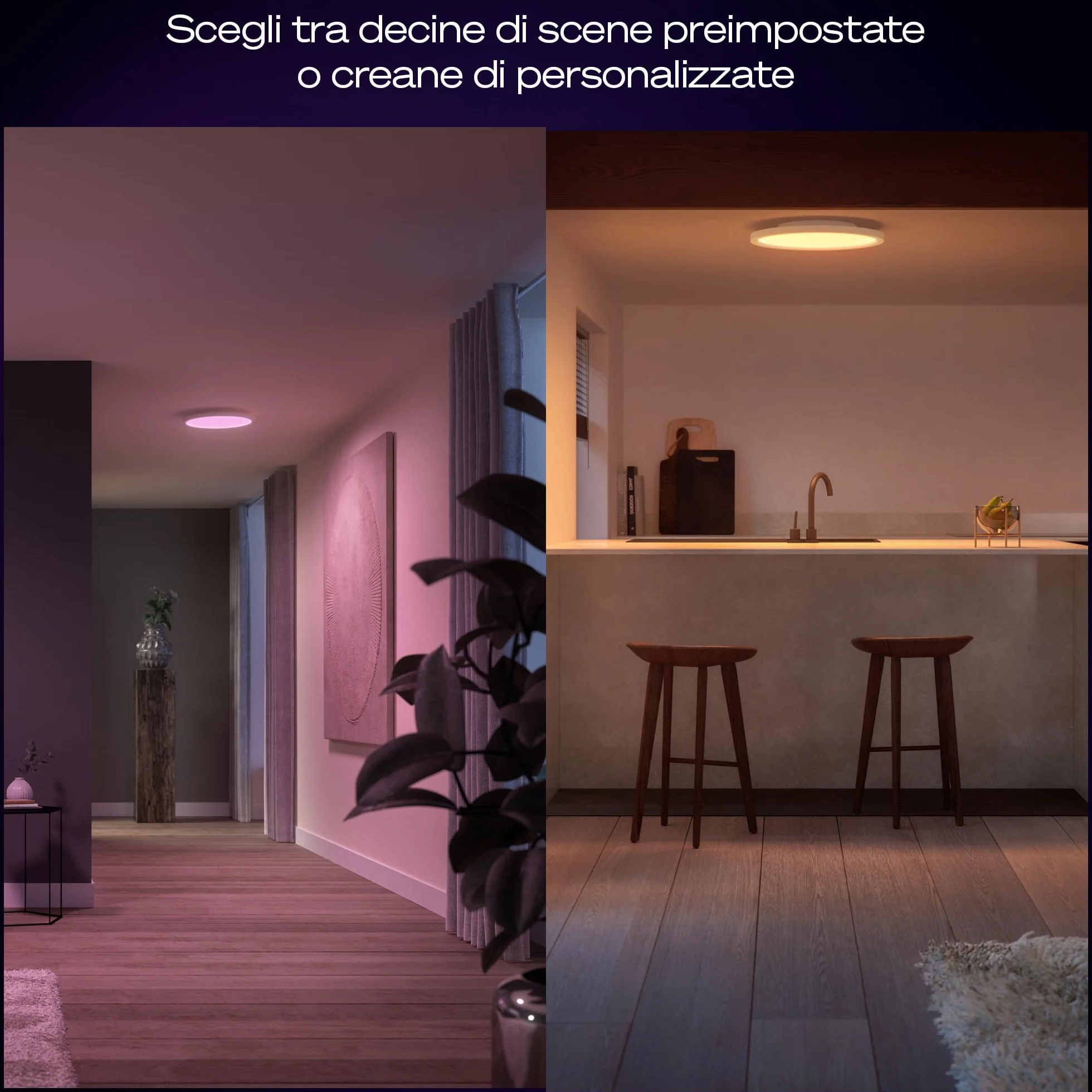 Philips Hue Devote Pannello Smart LED, White and Color Ambiance, Rotondo, diametro 30cm, 16.6W, 2000 Lumen, Cornice bianca, Illuminazione degli spazi interni