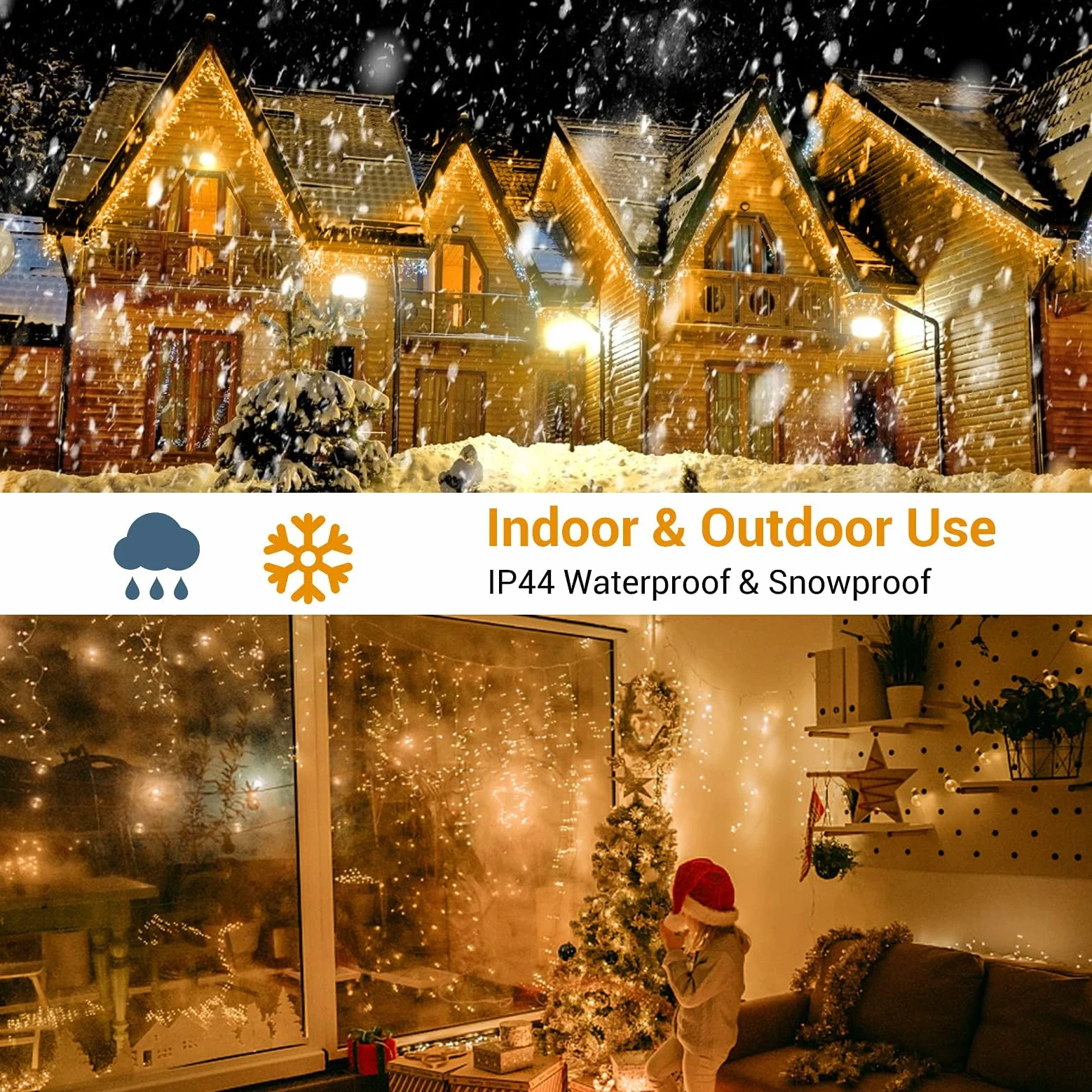 GlobaLink Tenda Luminosa Esterno 10M 400LED, Catena Luminosa Esterno IP44 Impermeabile, Luci Natale Esterno Luci Cascata 8 Modalità Luce per Natale, Gronda, Patio, Giardino, Matrimonio con 25 Flange