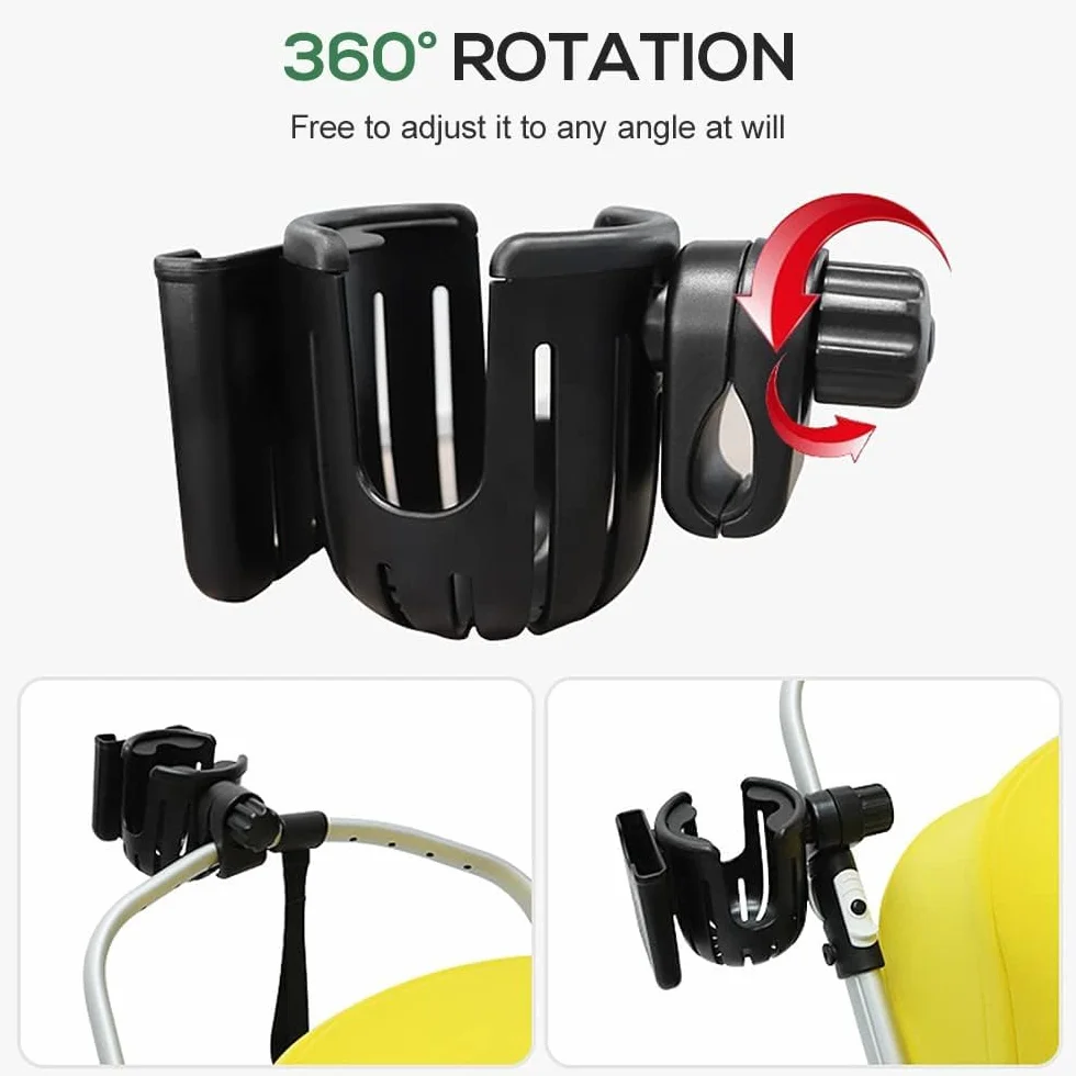 Portabicchieri per Passeggino 360 Gradi, Porta Tazze e Telefono per Biciclette, Sedie a Rotelle e Scooter