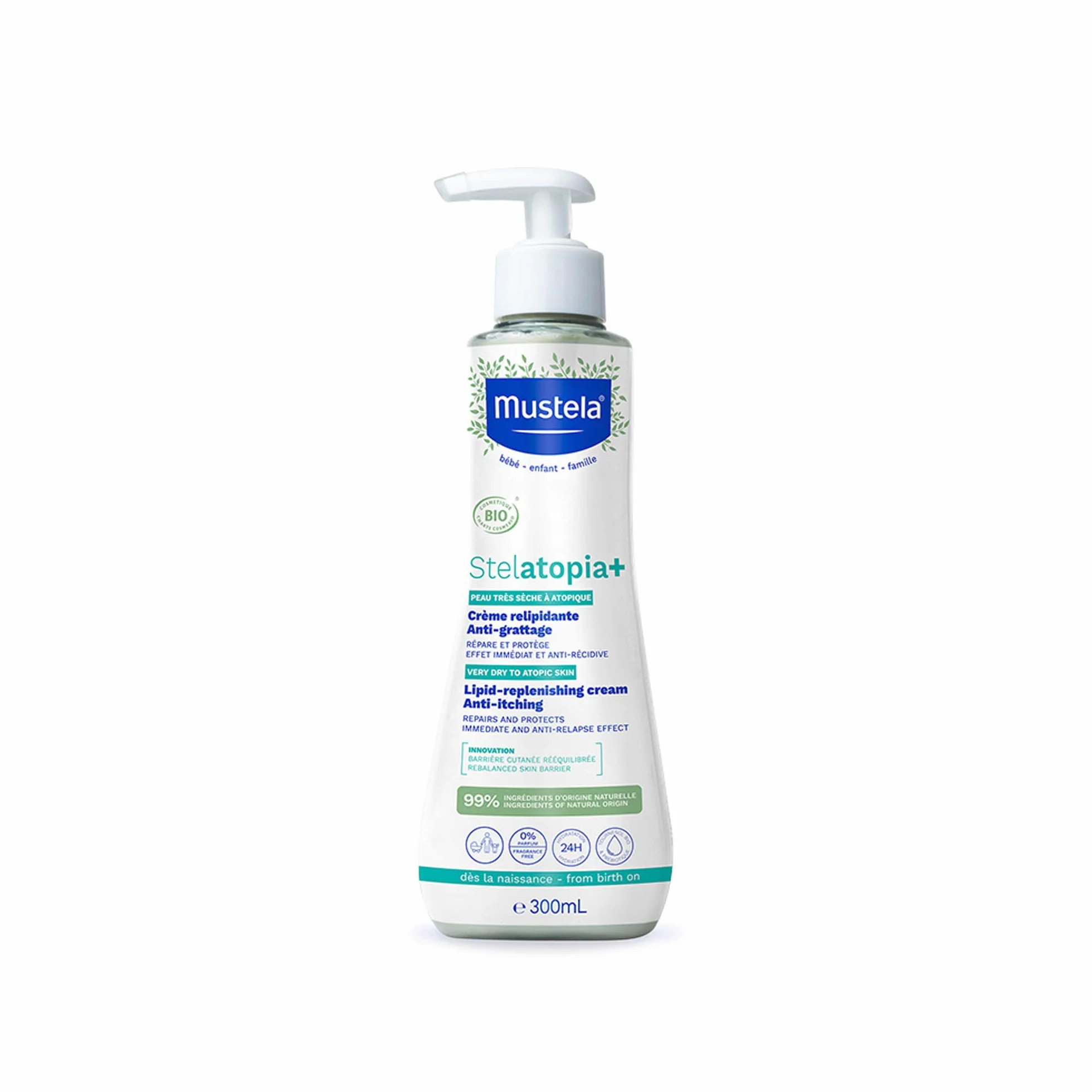 Mustela Stelatopia Crema BIO Relipidante Anti-Prurito Viso e Corpo 300ml Pelle Estrema Secchezza Dermatite Atopica 99% Ingredienti Origine Naturale