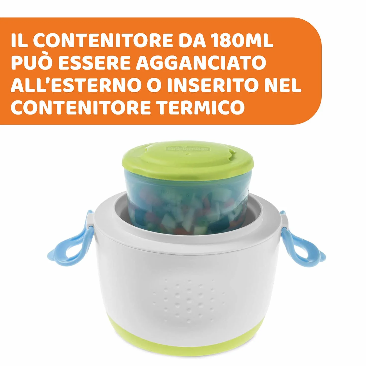 Chicco Thermos Portapappa System Easy Meal 350 ml Mantiene temperatura 6 ore Alimenti caldi freddi Contenitore 180 ml Cucchiaio Viaggio Verde