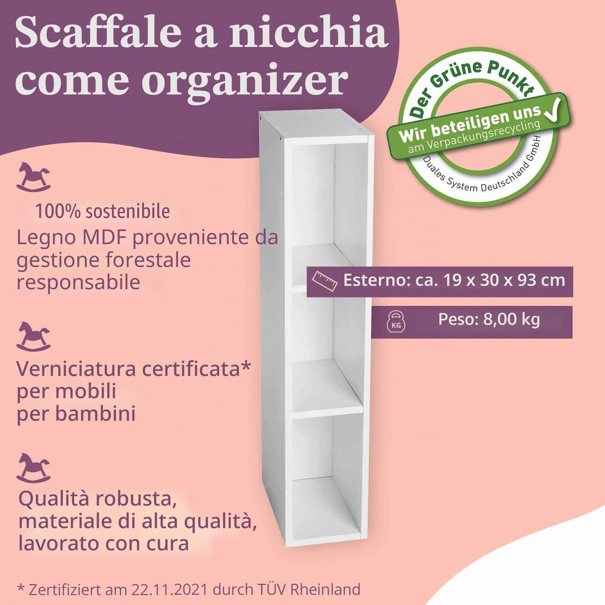 Puckdaddy Lasse Scaffalatura di stoccaggio 19 x 30 x 93 cm per cassettiere Hemnes
