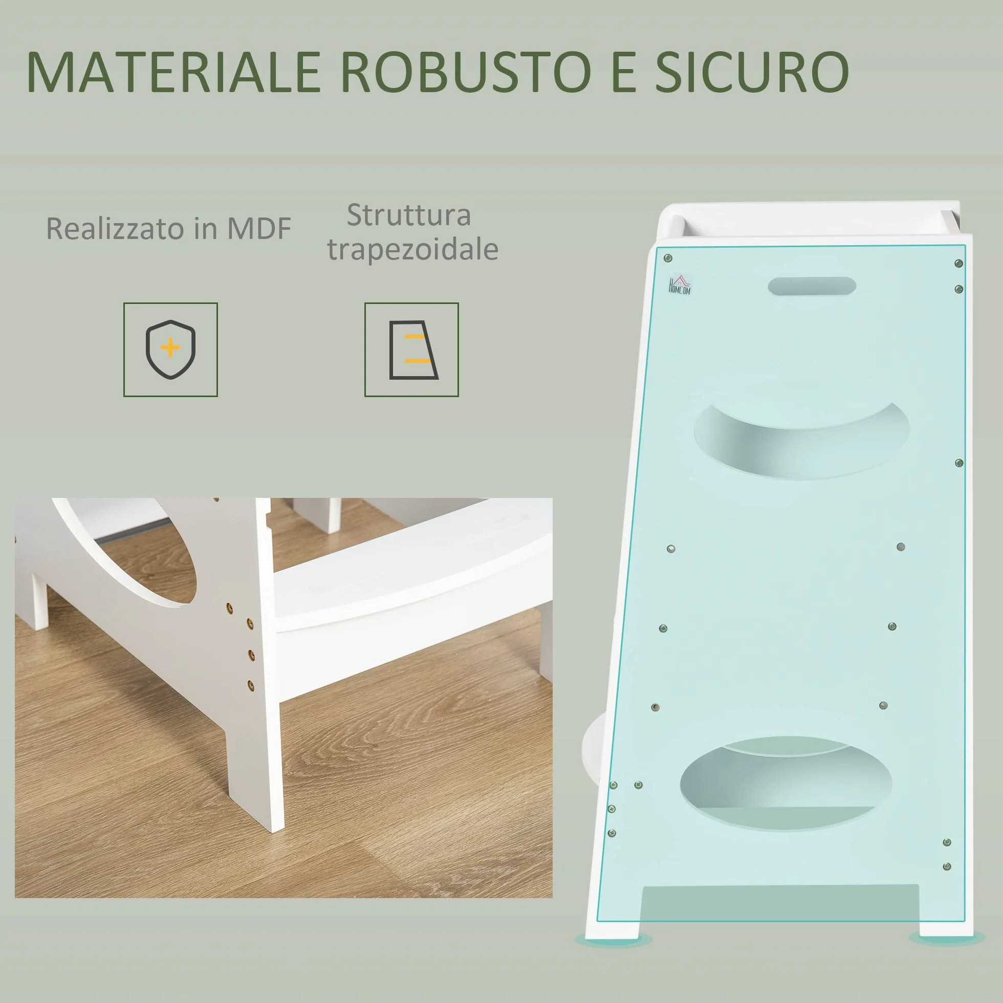 HOMCOM Torre Montessoriana Regolabile 3 Livelli, Torre Apprendimento Bambini Legno Bianco