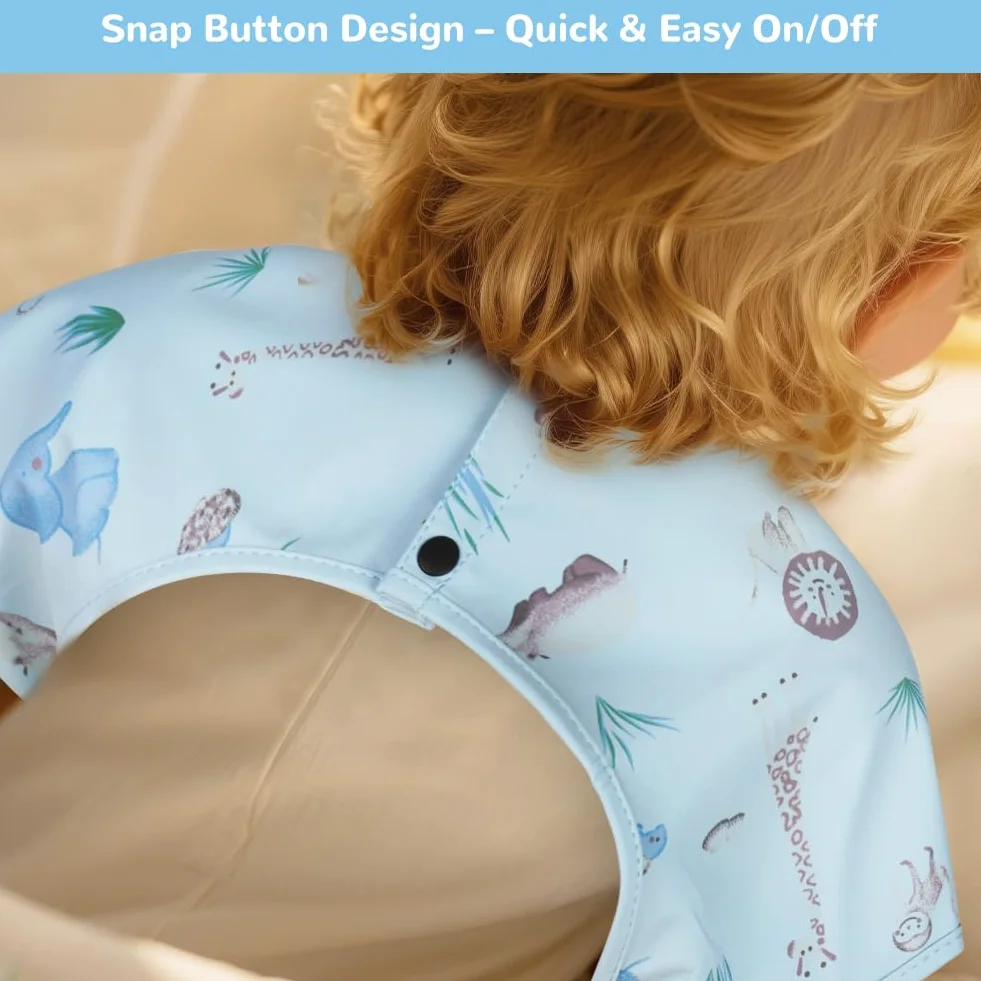 Vicloon Bavaglino con Maniche Corte Anti-Mess Impermeabile con Tasca per Bambini