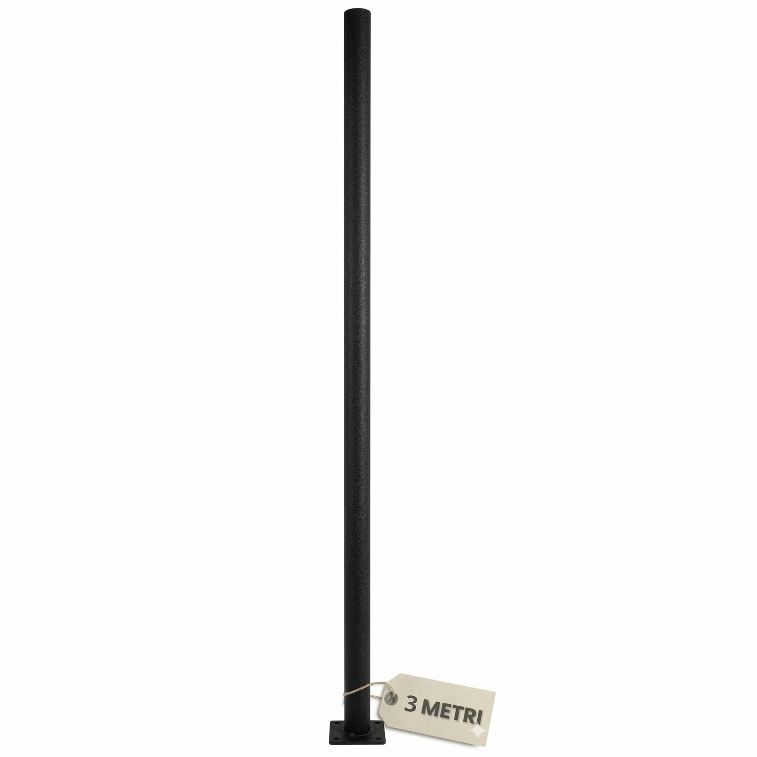 YASTA Palo per Lampione Solare 3 Metri, Supporto Nero con Finitura Ruvida con Diametro 7.5cm, Base Rinforzata per Fari LED Esterni, Giardino e Cortile - Design Moderno e Antigraffio
