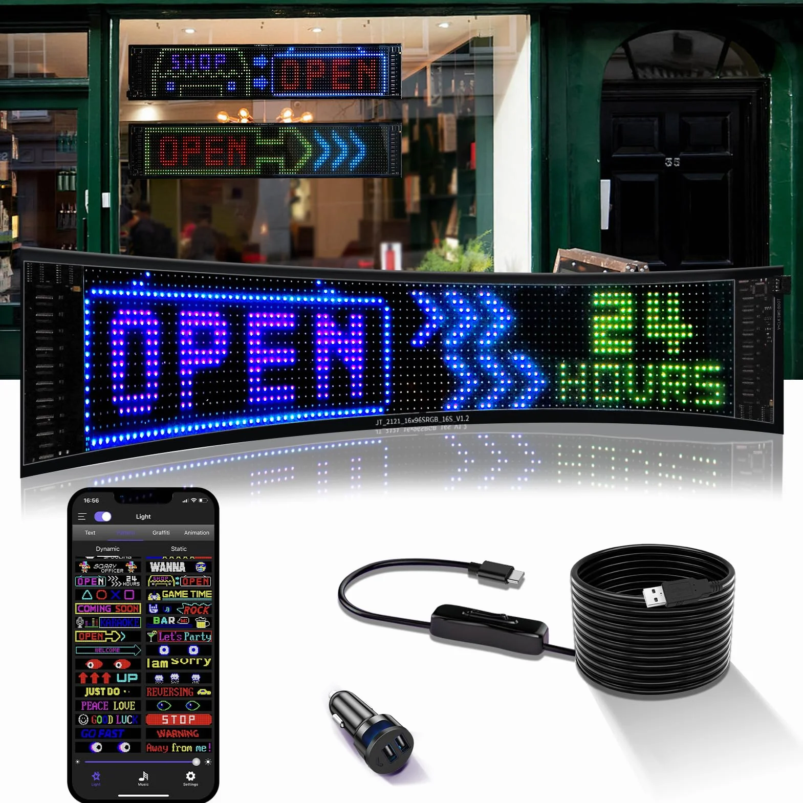 Insegna Luminosa LED Personalizzata Grande 68x12cm, Scritte Luminose per Camion e Negozio, Pannello LED Flessibile Programmabile, Schermo Scorrevole con App