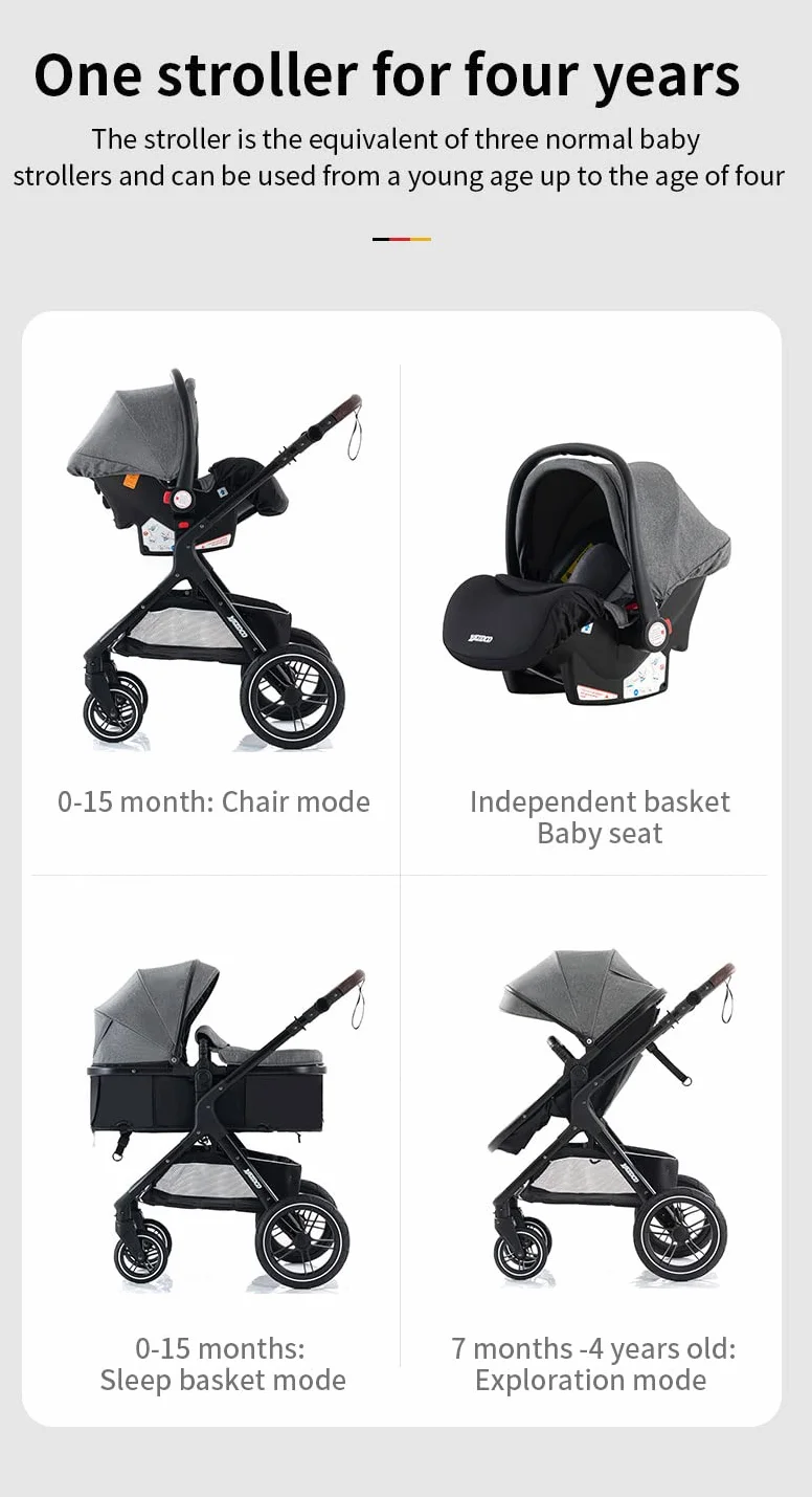 YAZOCO Passeggino Trio Neonato Carrozzina Multifunzionale Rosa