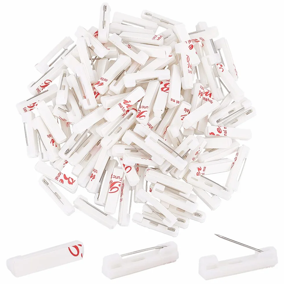 Confezione da 120 spille di sicurezza 2,3 cm rettangolari con retro adesivo per badge identificativi