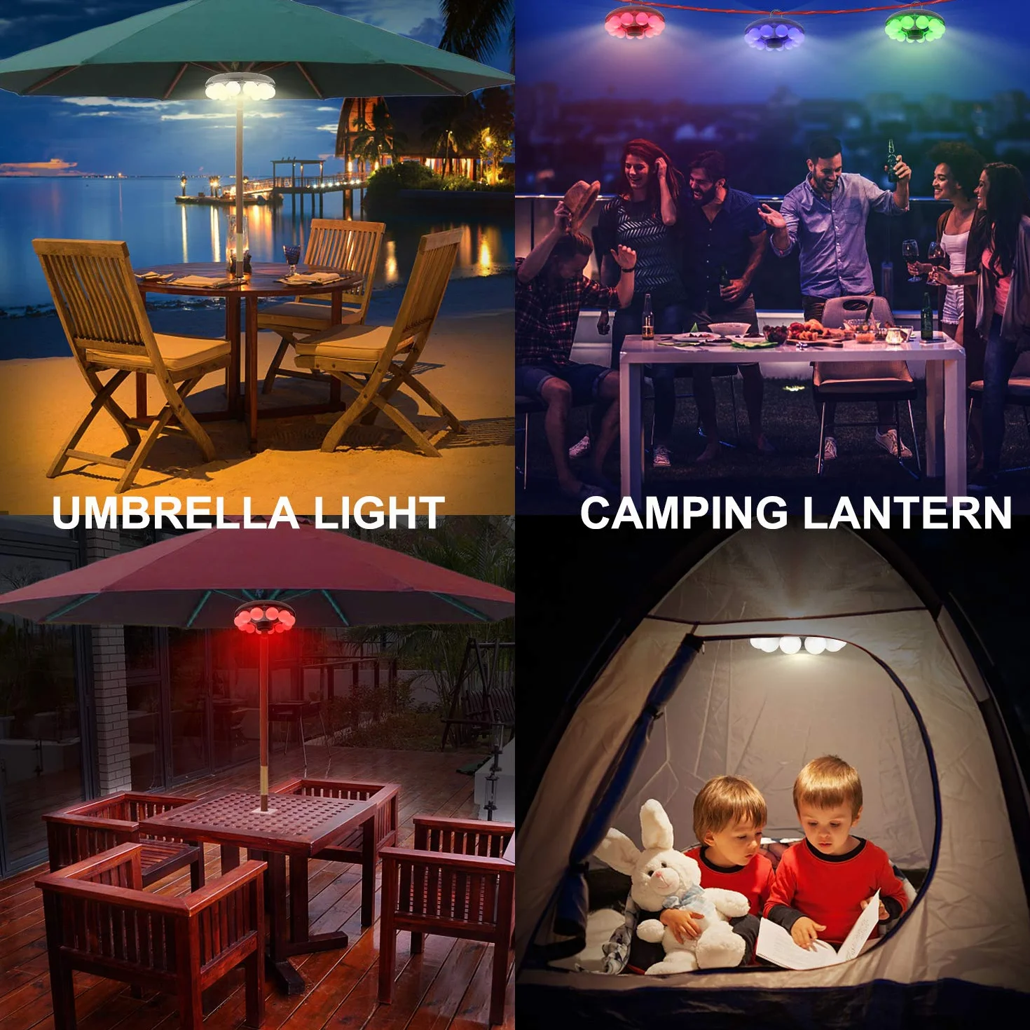 HONWELL Patio Ombrello Luce a Batteria, Luci per ombrellone da esterno con telecomando, 200 Lumen Lampada da Campeggio per ombrellone, tende da campeggio, lampadine bianche
