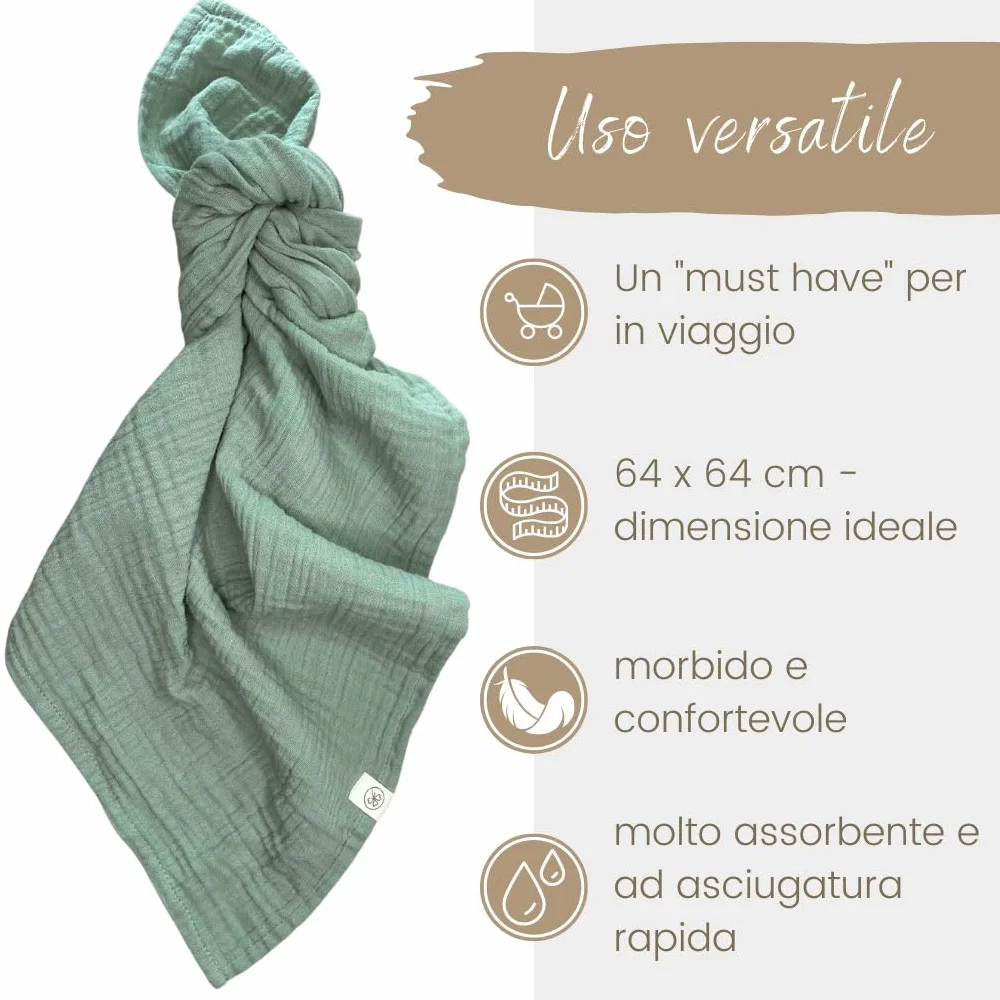 DIKOS Mussole Neonato 100% Cotone Biologico GOTS Set 3 Pezzi 64x64cm Morbida per Bambino
