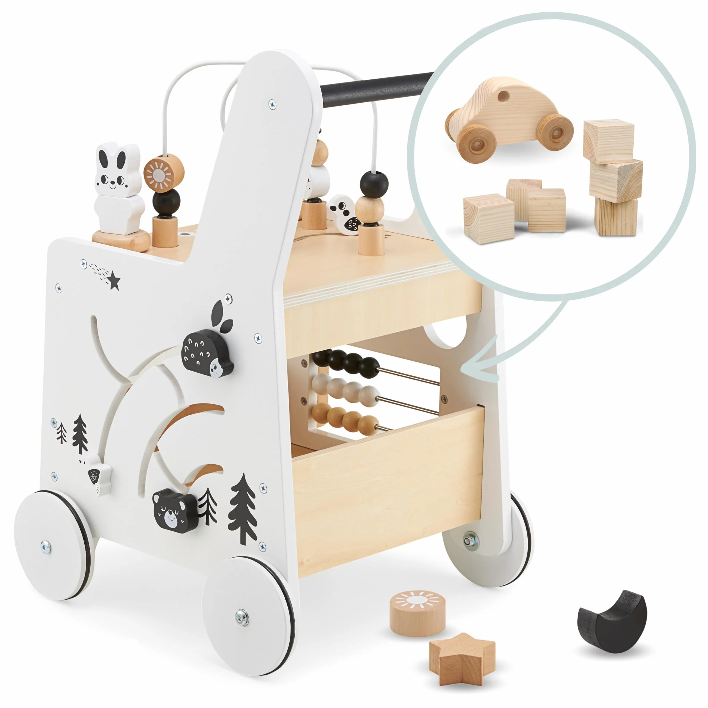 Mamabrum Primi Passi 6 w 1 Spintore Legno Tavolo Didattico Giochi Bambini Abaco Loop Motorio 31x28x49cm