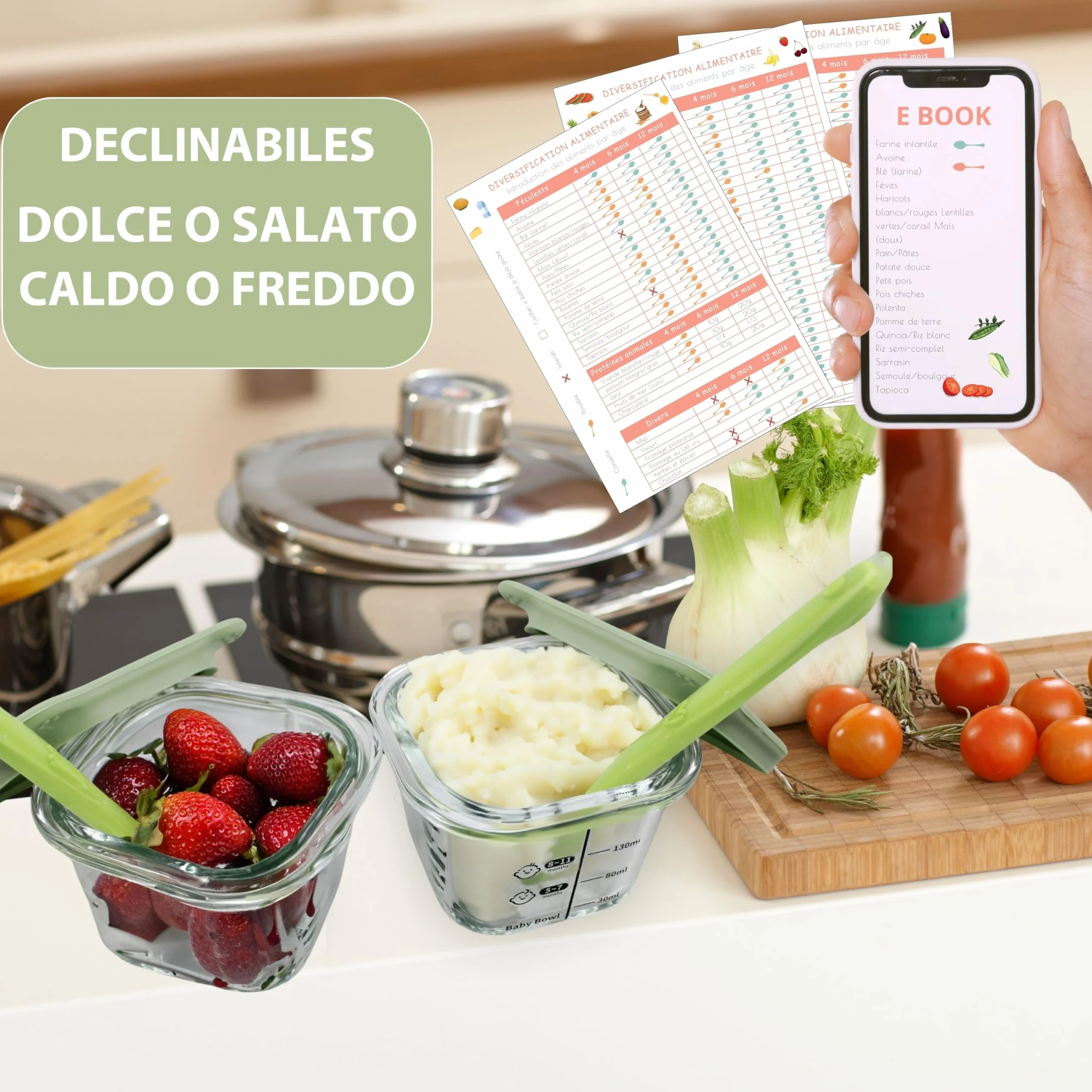 HELLO HIPPO® Set 6 Vasetti Pappa Neonati Vetro 160ml Contenitori Svezzamento Ermetici BPA Free