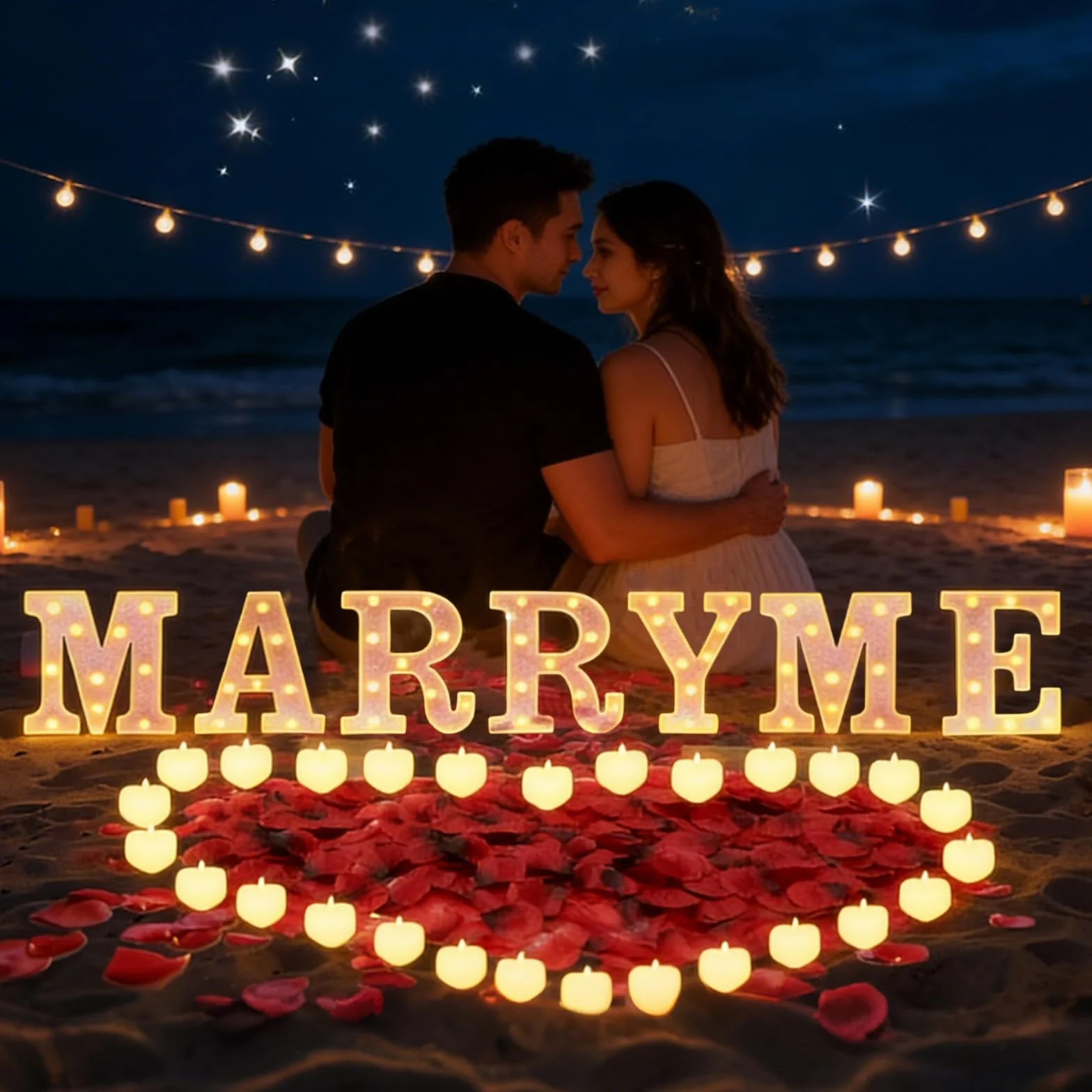 2031 pezzi rosa MARRY ME lettere luminose come decorazione per proposte di matrimonio, 2000 petali di rosa, cartello MARRY ME con 24 candele a cuore senza fiamma, per proposte di matrimonio
