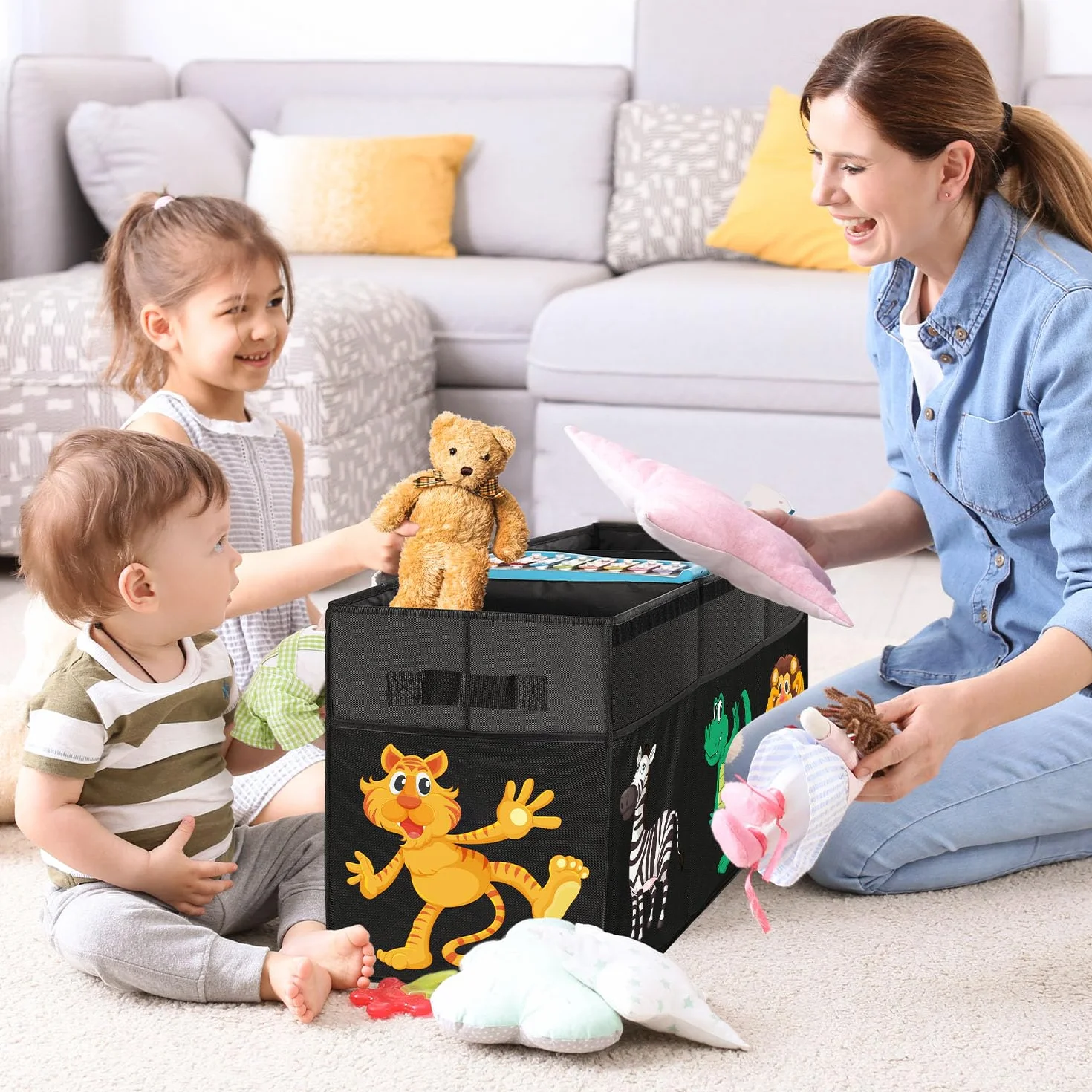 YOHOOLYO Porta Giochi Bambini Contenitori con Coperchio 123L, 94 x 41 x 32 cm Pieghevole