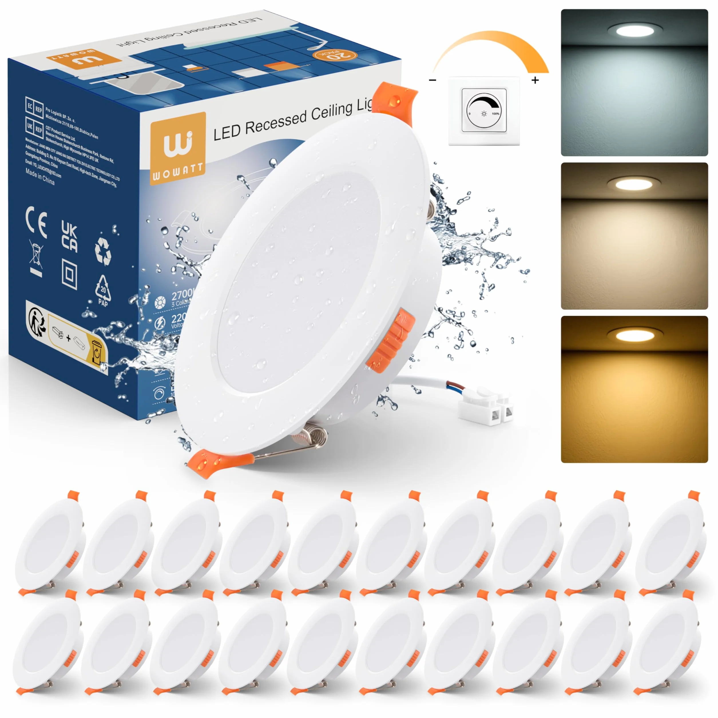 wowatt Faretti Led Da Incasso Per Cartongesso - Faretti Da Soffitto Dimmerabile 7w Faretti IP44 Caldo 2700k Neutro 4000k Freddo 6000k 75-90mm 600lm Ultrasottili 220-240v Faretto Led Incasso Set Di 20