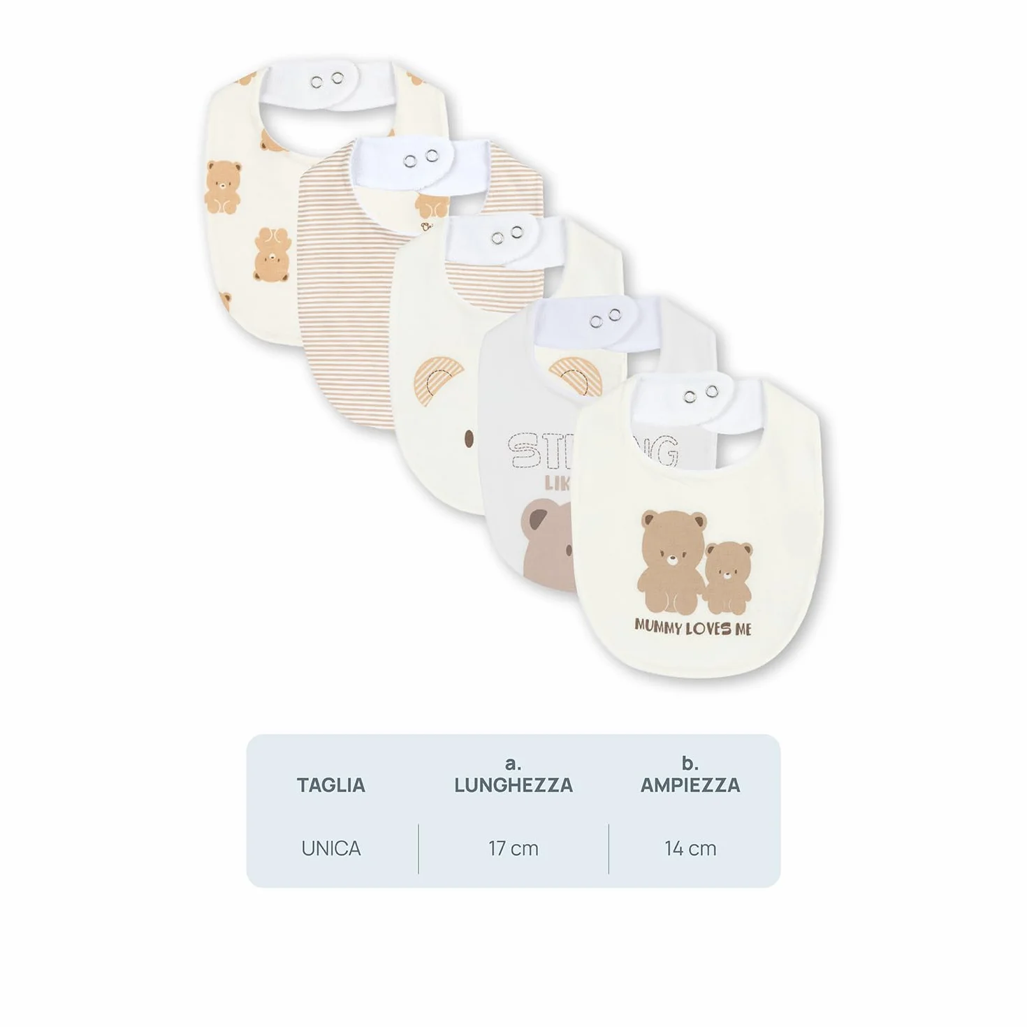 Chicco Set 5 Lätzchen aus weicher Baumwolle Einheitsgröße Designed in Italy