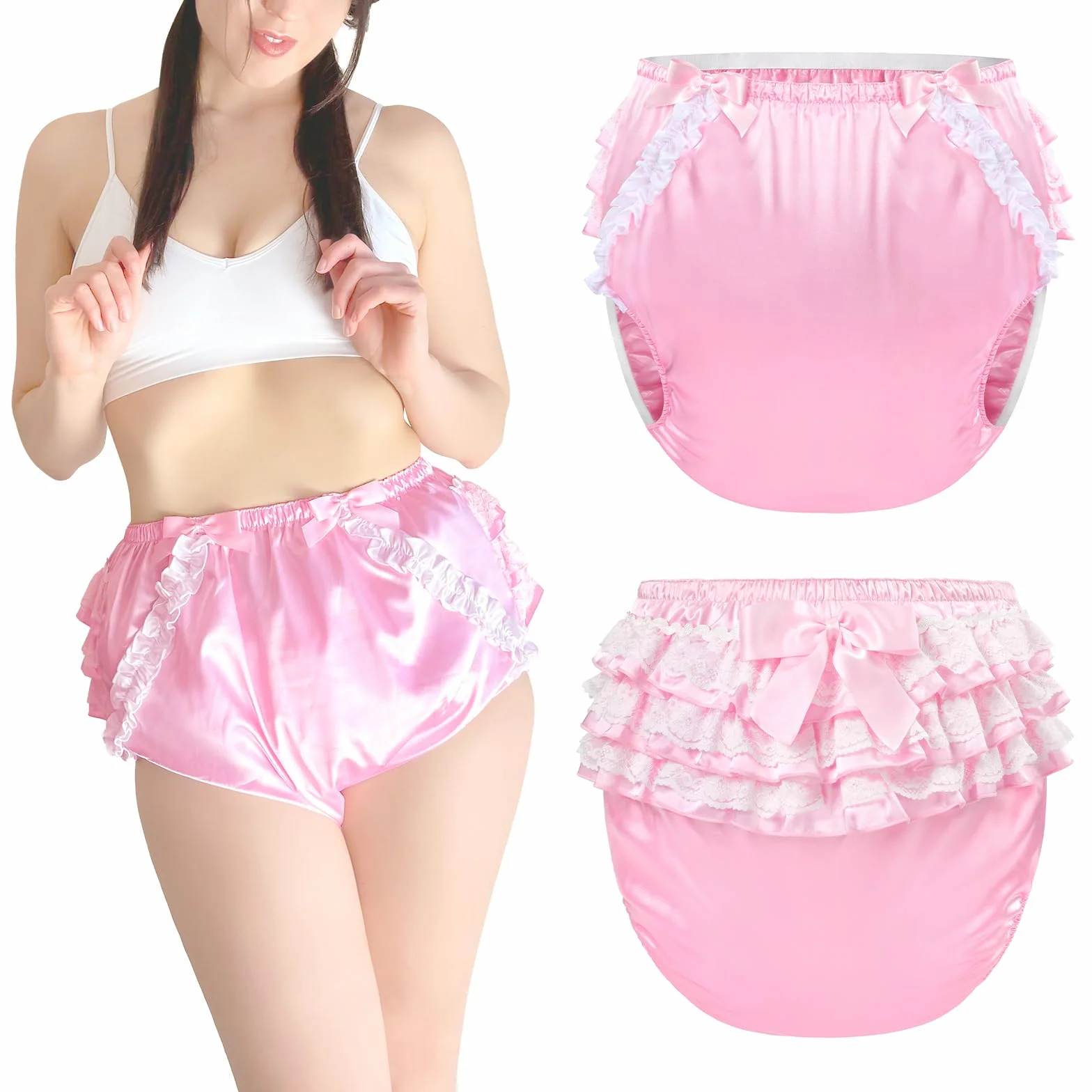 LittleForBig Copripannolino per Adulti Lavabile Impermeabile Rosa Raso Pizzo Taglia M