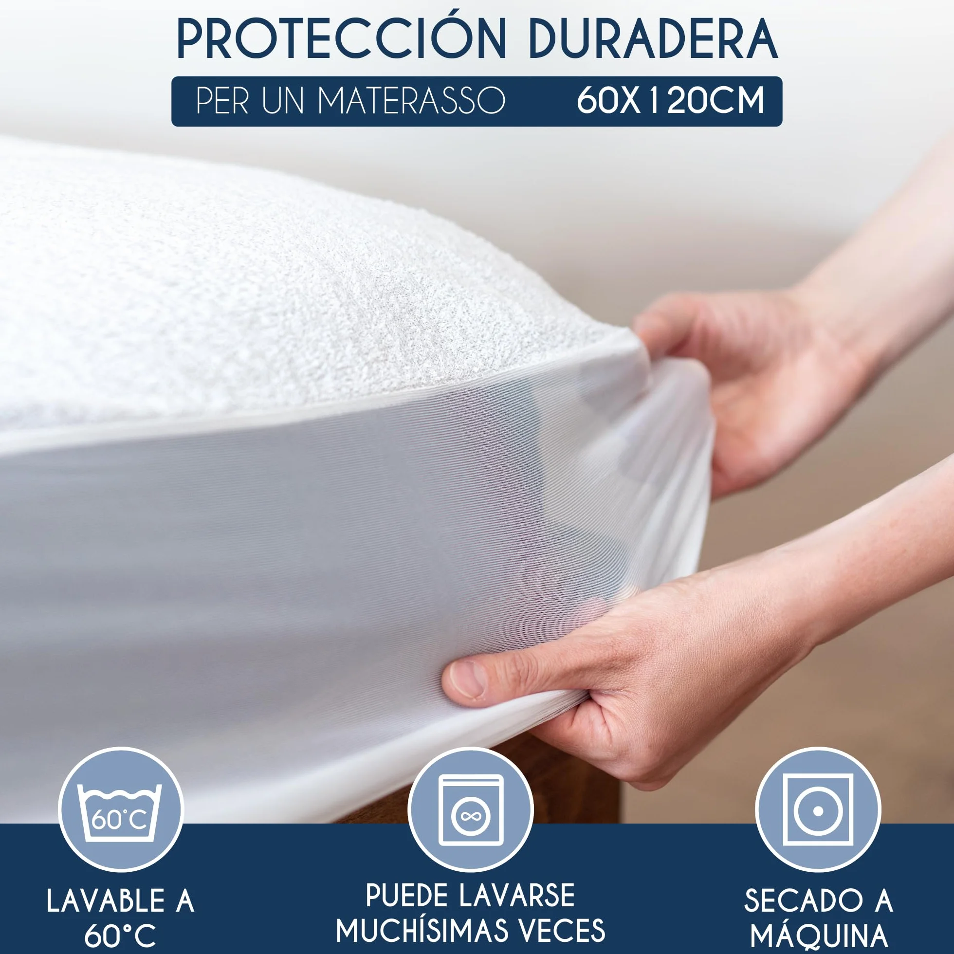 Coprimaterasso Lettino 60x120 cm Impermeabile Antiacaro Lavabile a 60°C Oeko-Tex