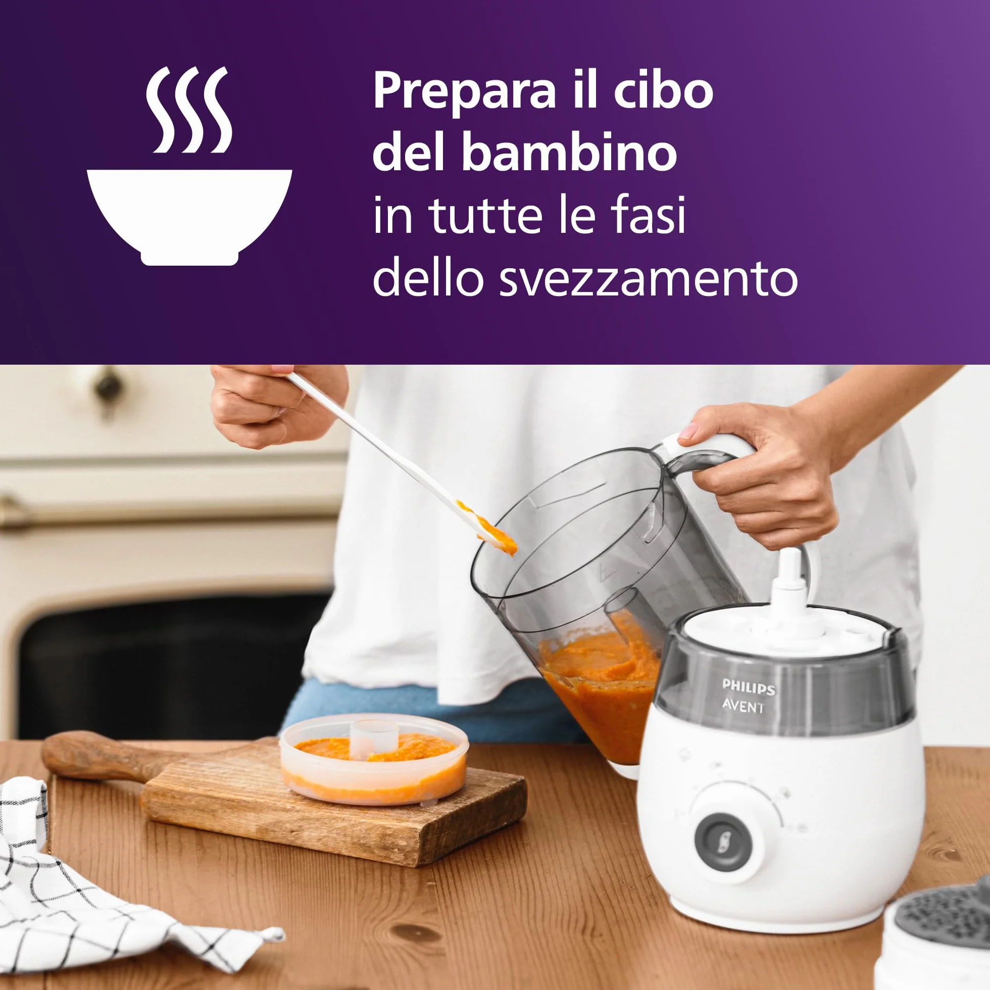 Philips Avent SCF883/01 EasyPappa Plus 4 in 1 Cuocipappa Multifunzione, 1 litro, Bianco/Grigio