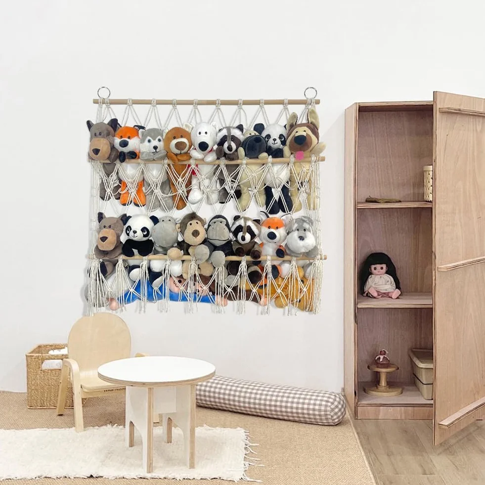 Amaca Porta Peluche Regolabile in Legno 70x80 cm per Giocattoli Organizzatore