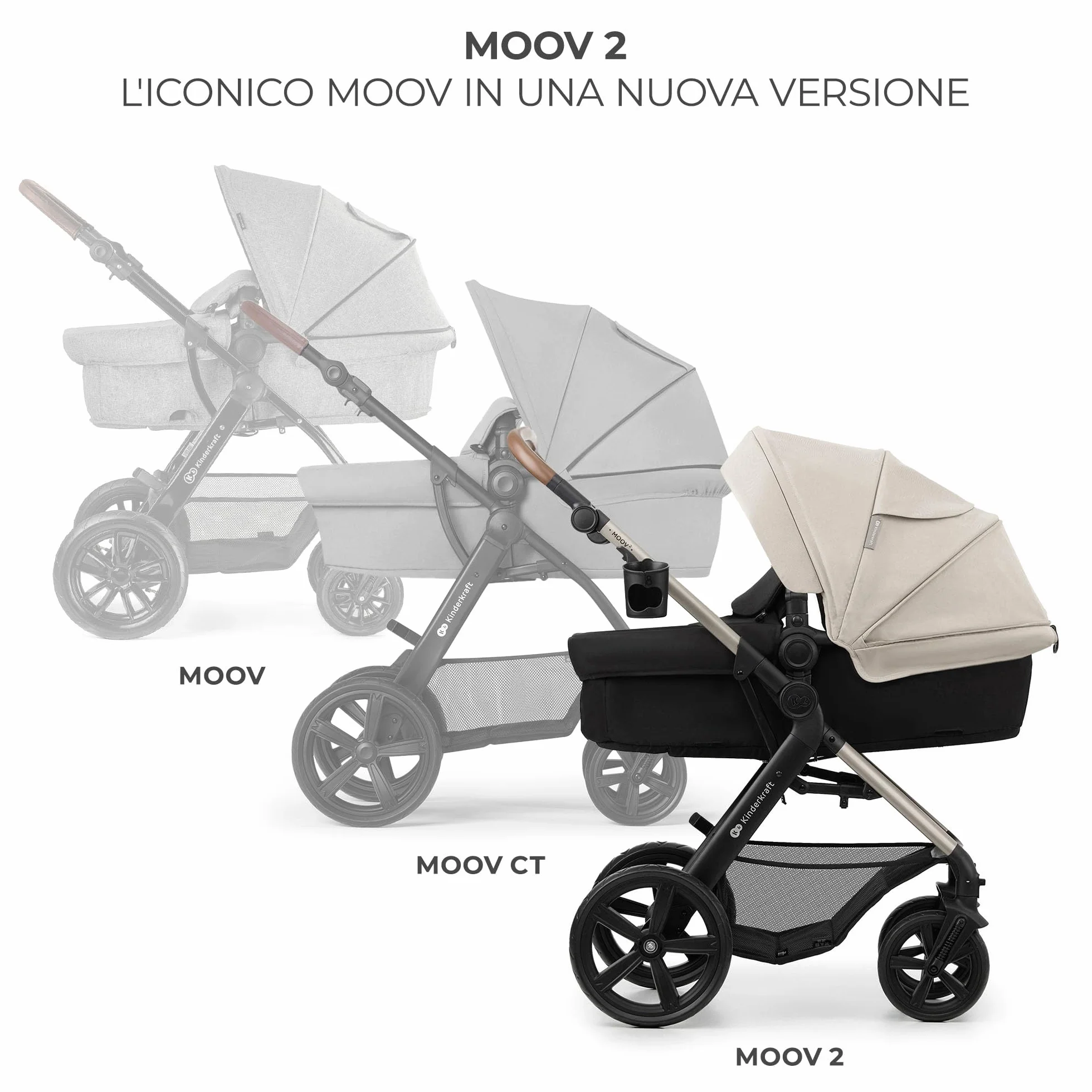 Kinderkraft MOOV 2 passeggino multifunzionale 4 in 1 trio neonato navicella seggiolino auto MINK PRO i-Size Grigio